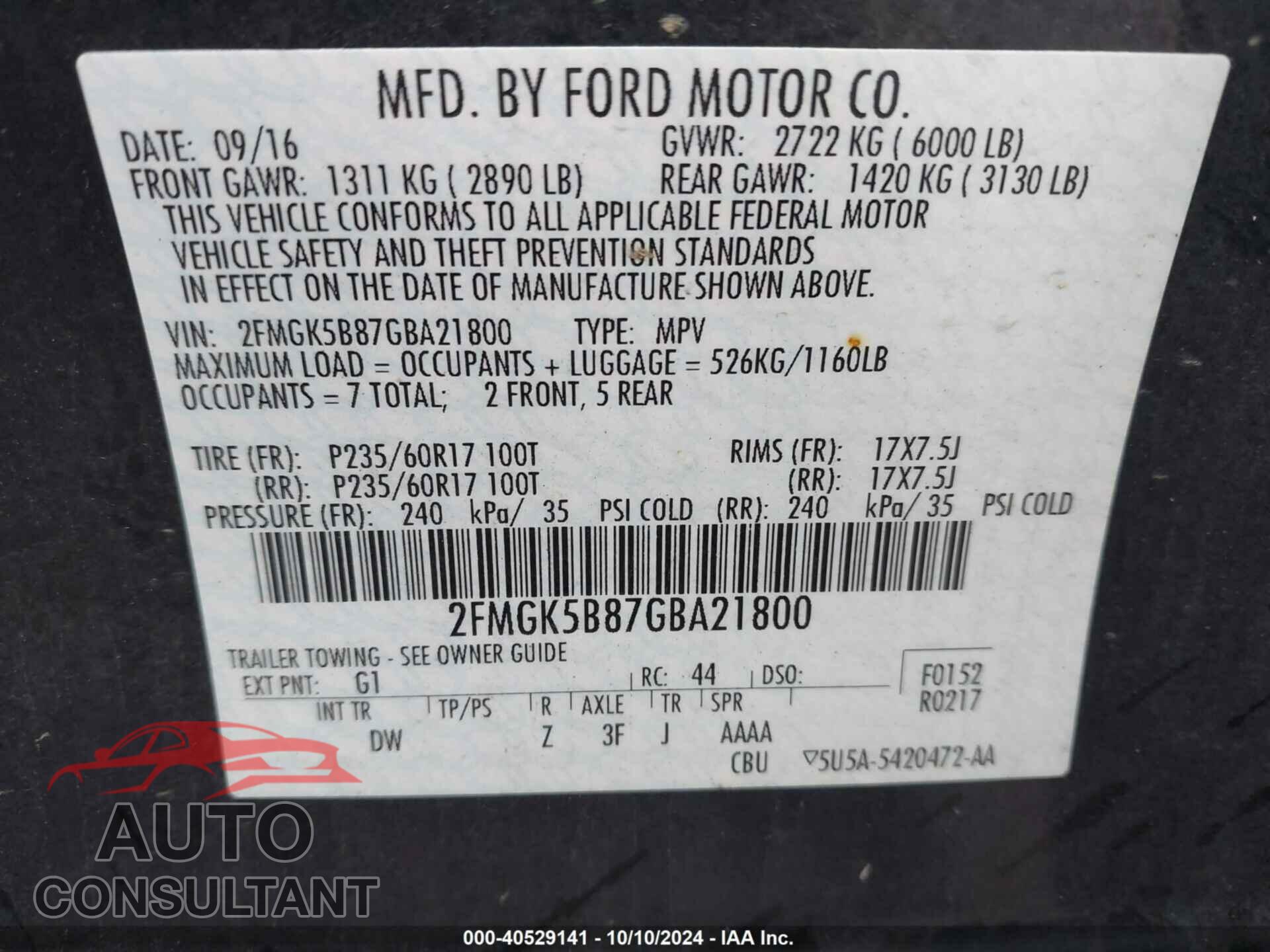 FORD FLEX 2016 - 2FMGK5B87GBA21800