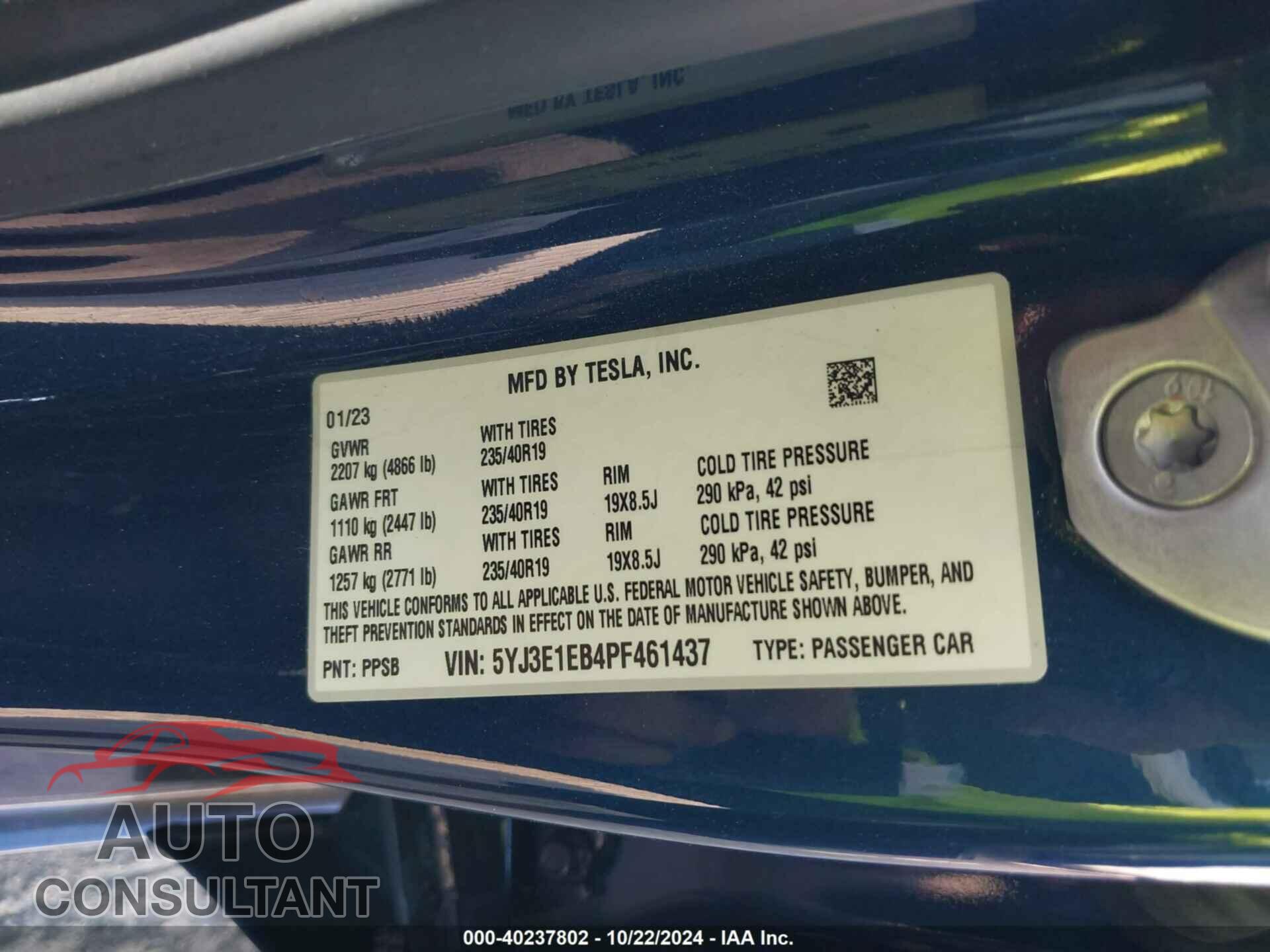 TESLA MODEL 3 2023 - 5YJ3E1EB4PF461437