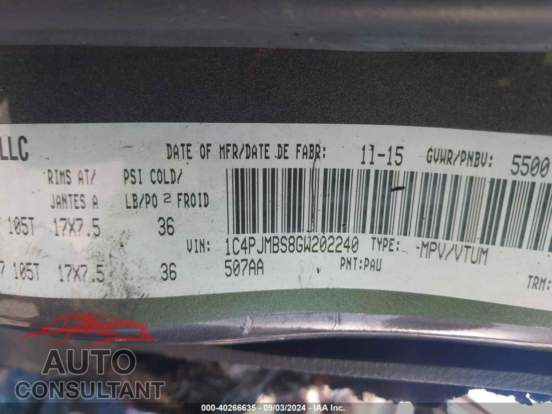 JEEP CHEROKEE 2016 - 1C4PJMBS8GW202240