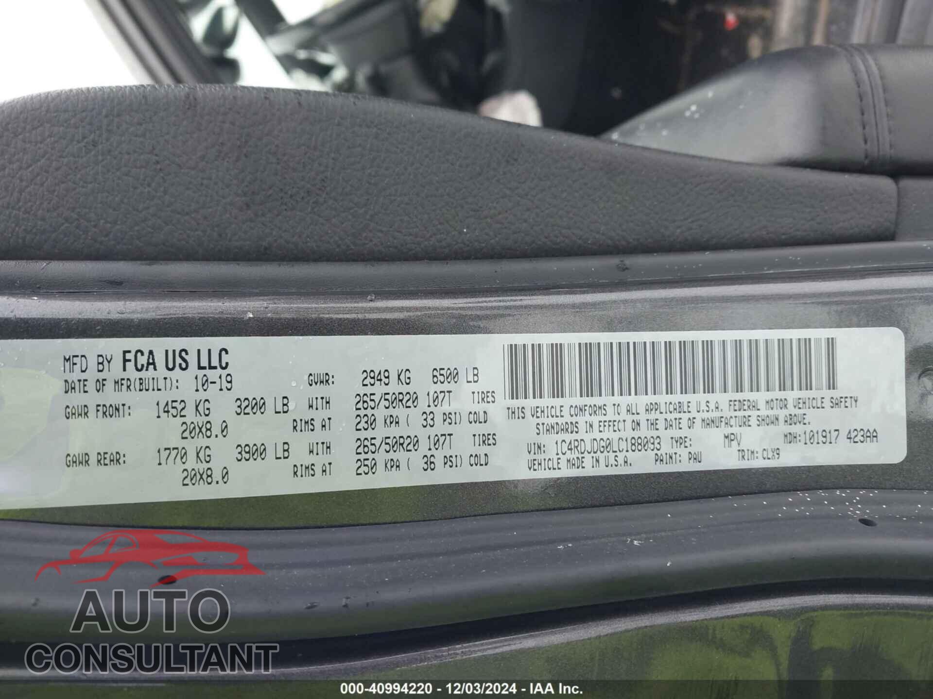 DODGE DURANGO 2020 - 1C4RDJDG0LC188093