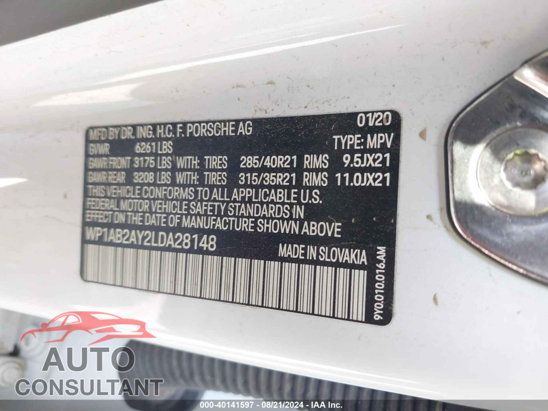 PORSCHE CAYENNE 2020 - WP1AB2AY2LDA28148