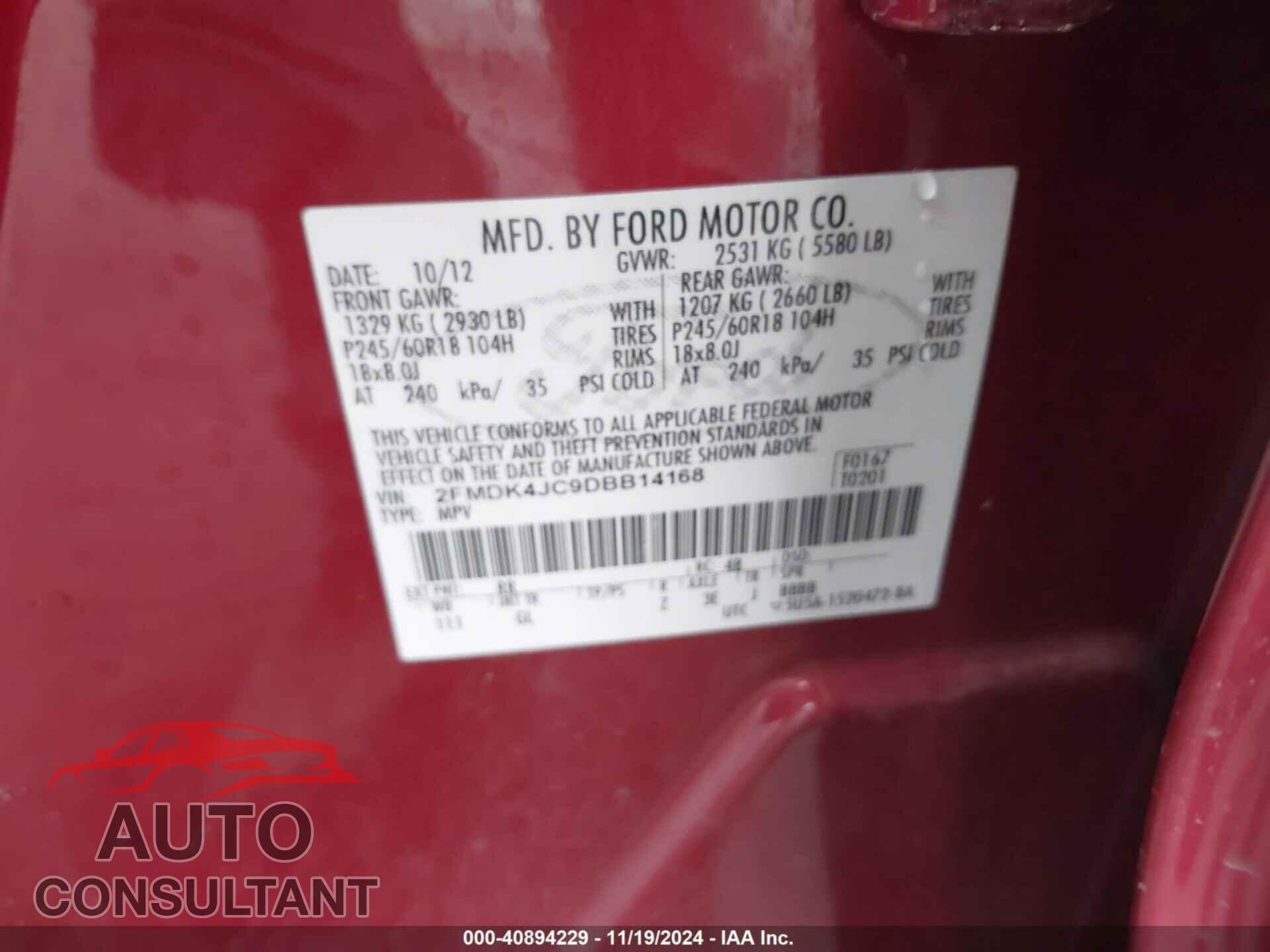 FORD EDGE 2013 - 2FMDK4JC9DBB14168