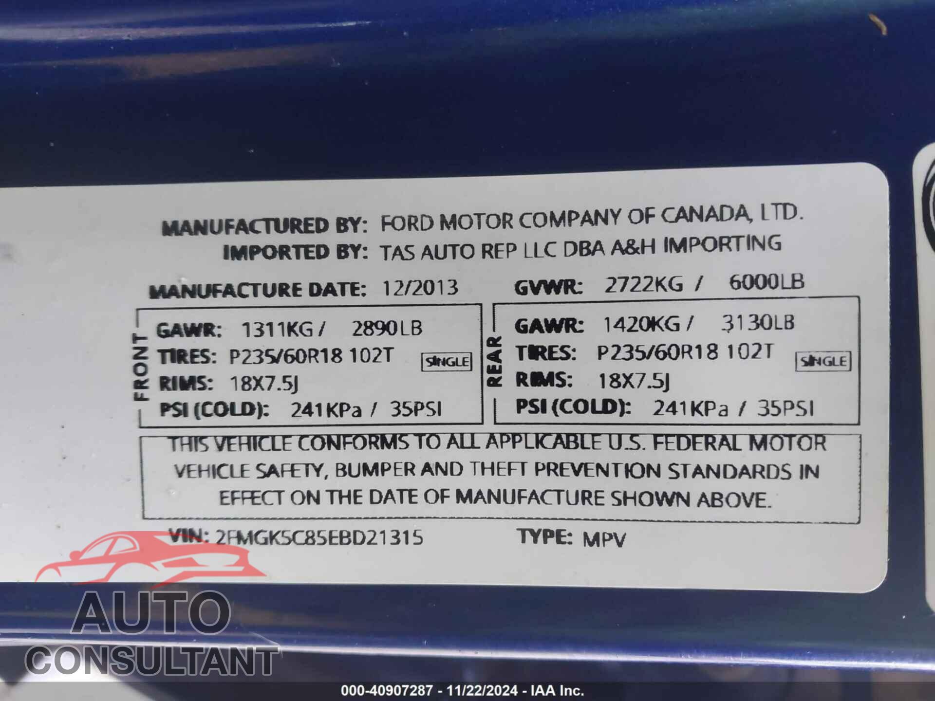 FORD FLEX 2014 - 2FMGK5C85EBD21315