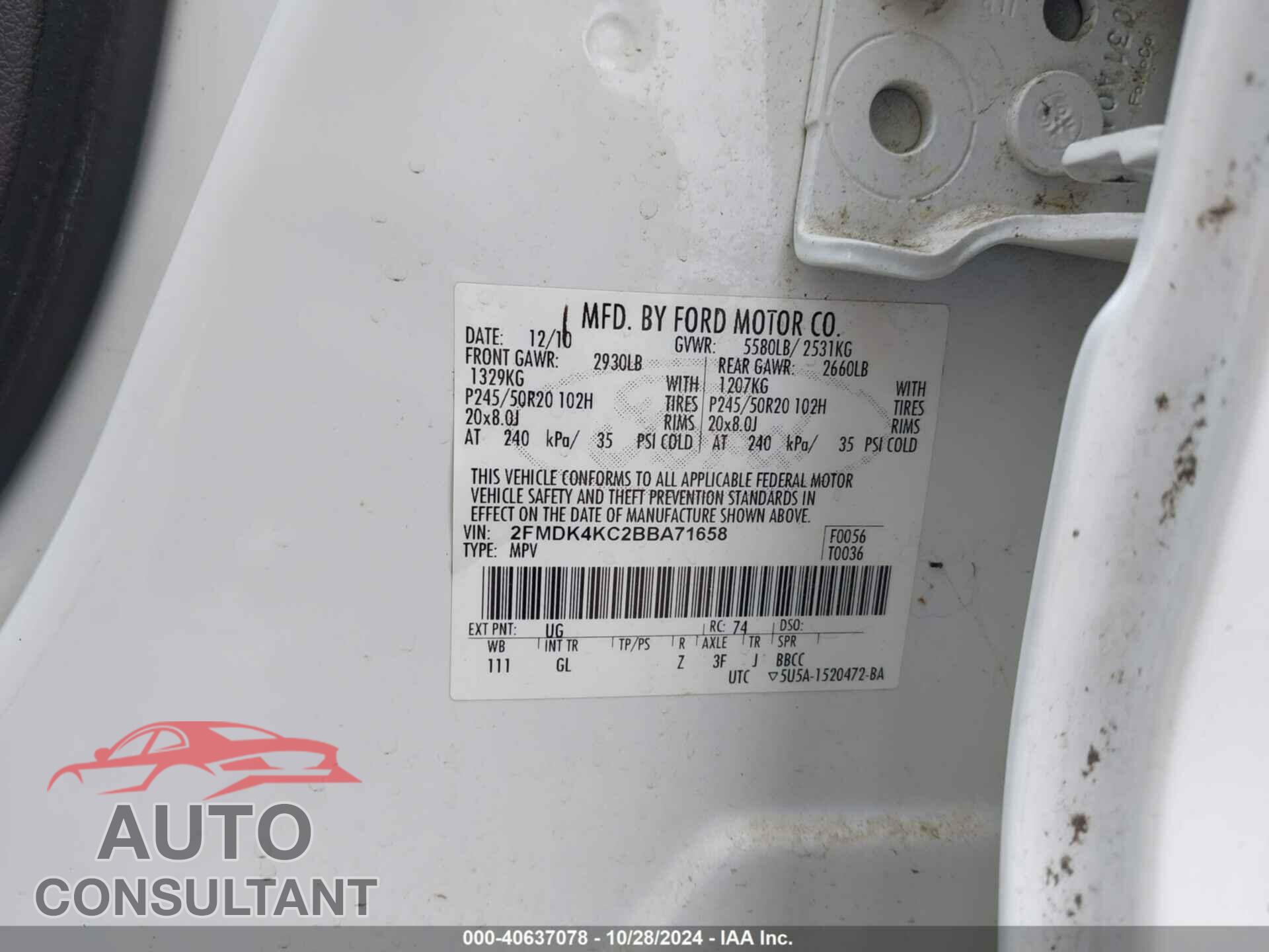 FORD EDGE 2011 - 2FMDK4KC2BBA71658