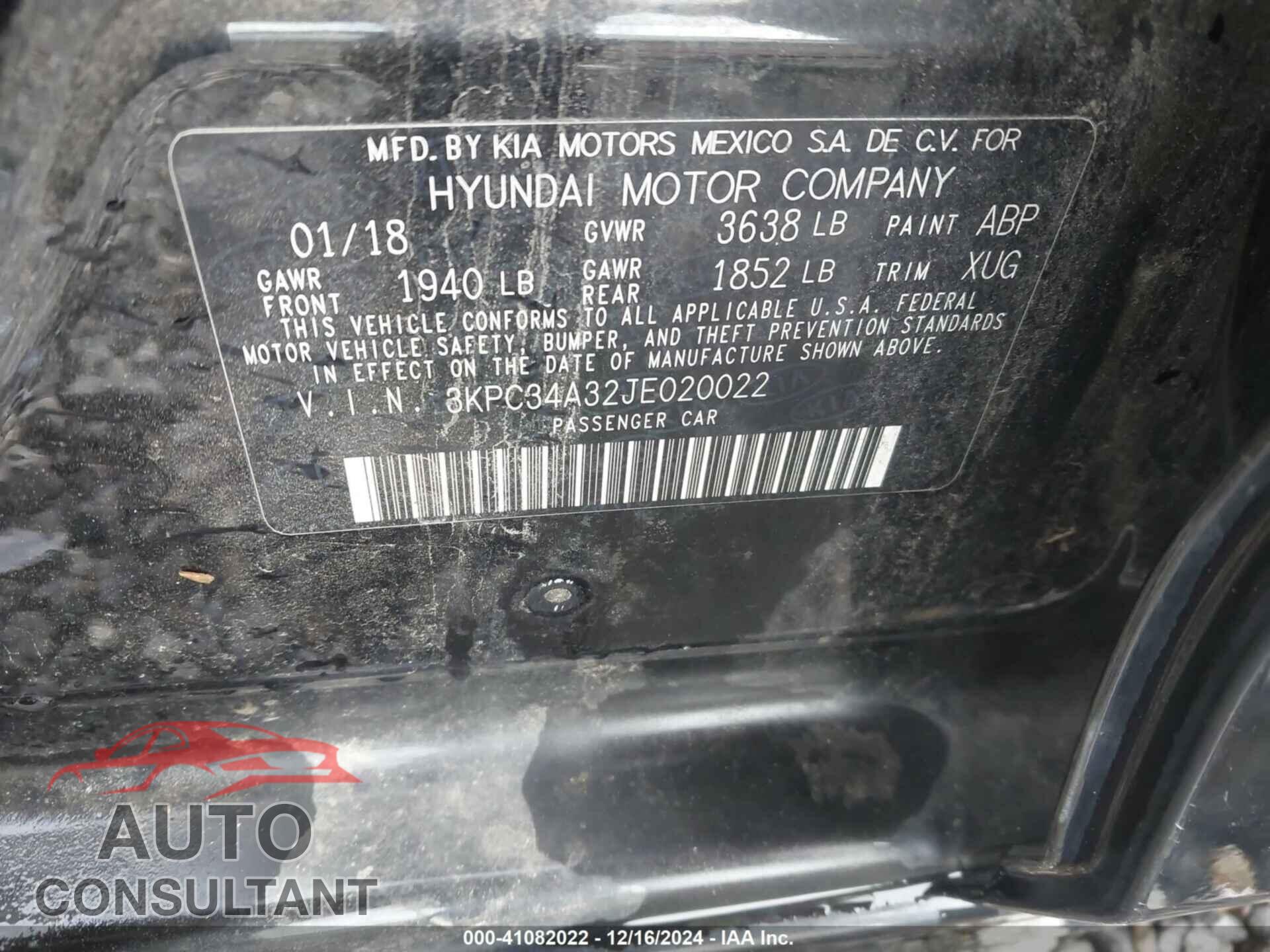 HYUNDAI ACCENT 2018 - 3KPC34A32JE020022