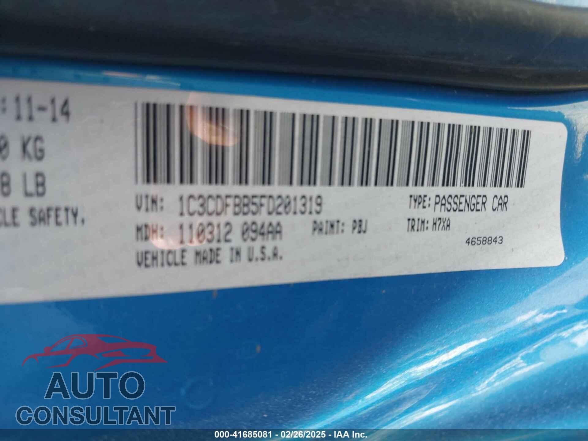 DODGE DART 2015 - 1C3CDFBB5FD201319