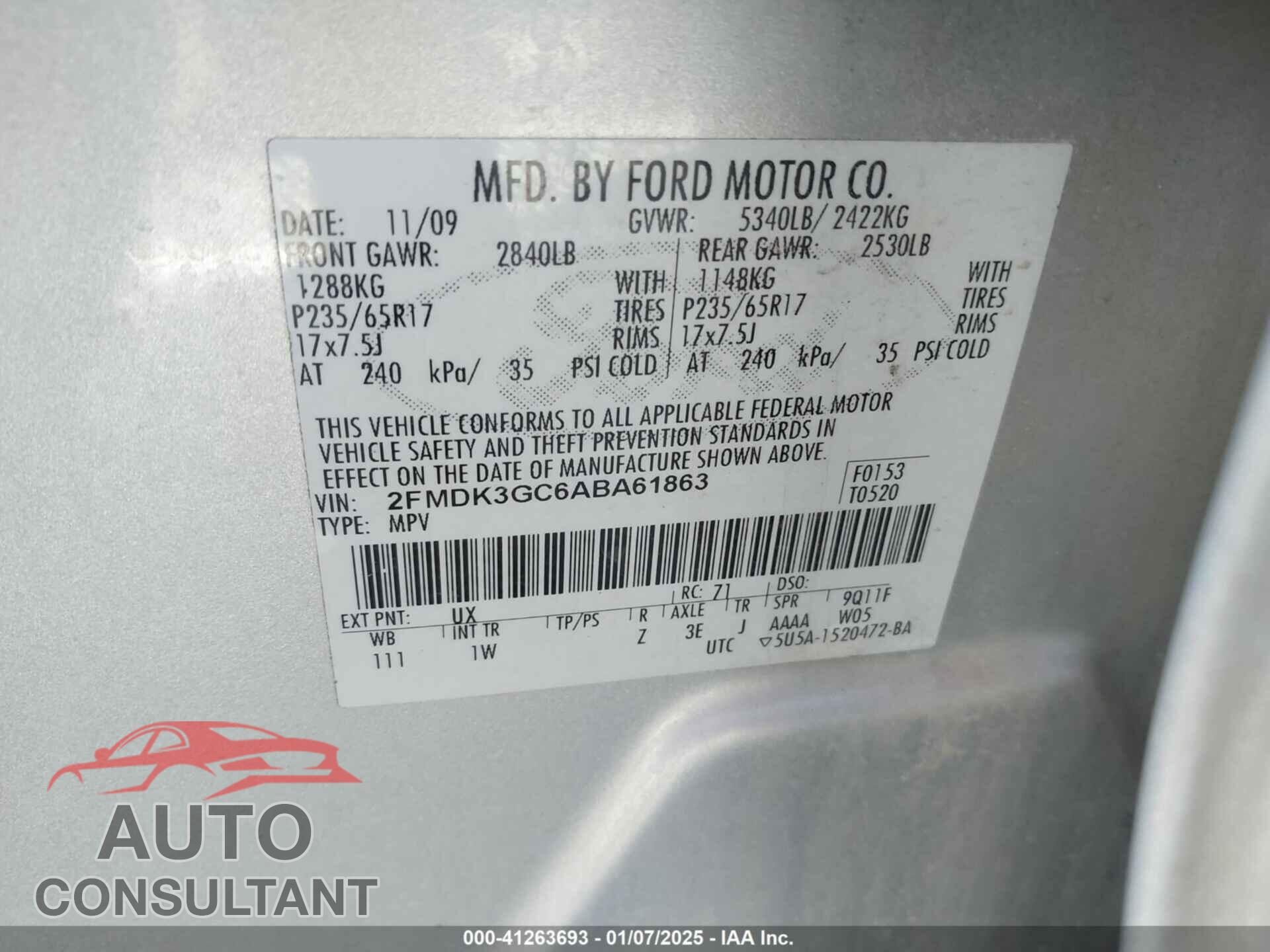 FORD EDGE 2010 - 2FMDK3GC6ABA61863
