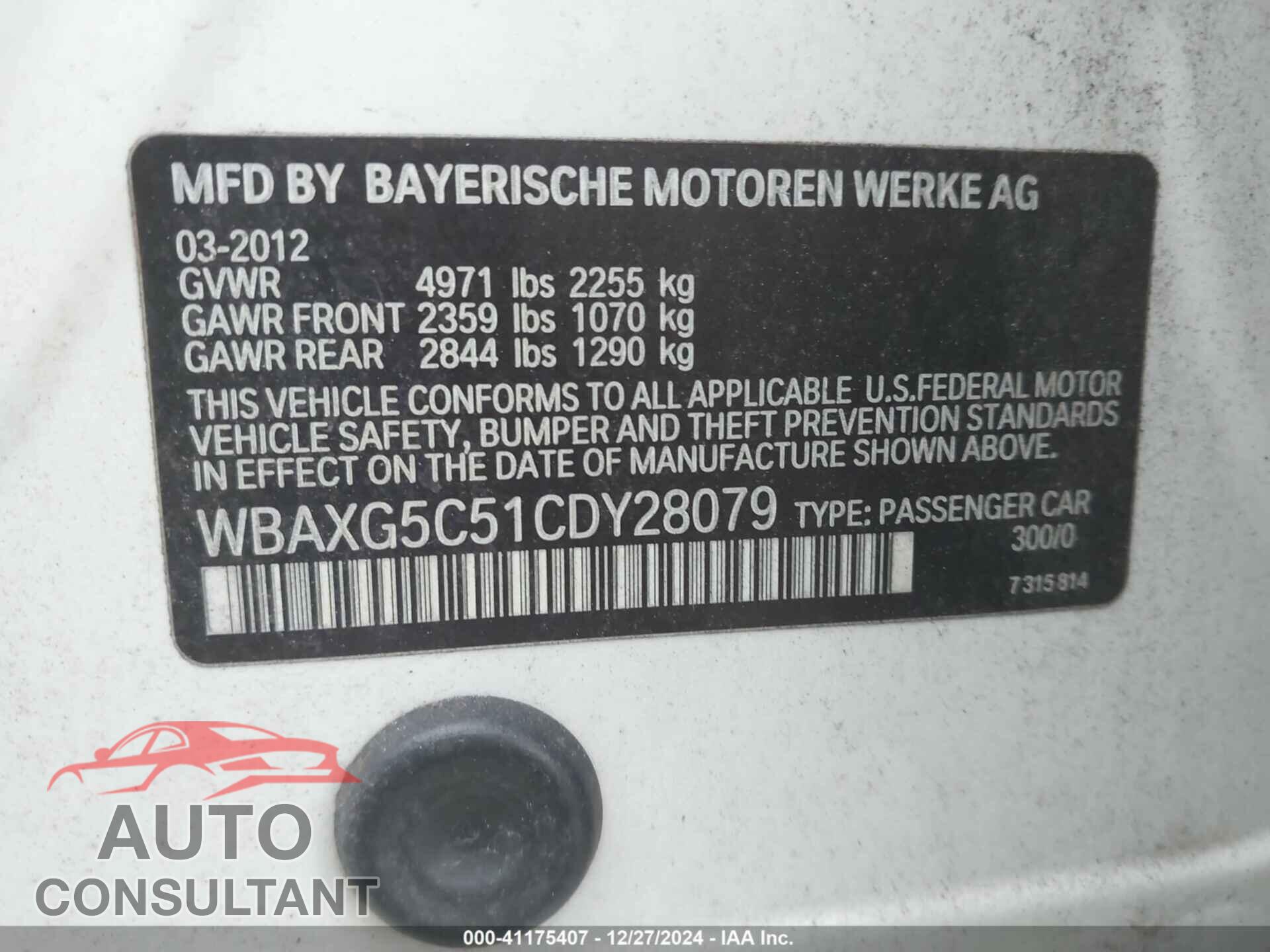 BMW 528I 2012 - WBAXG5C51CDY28079