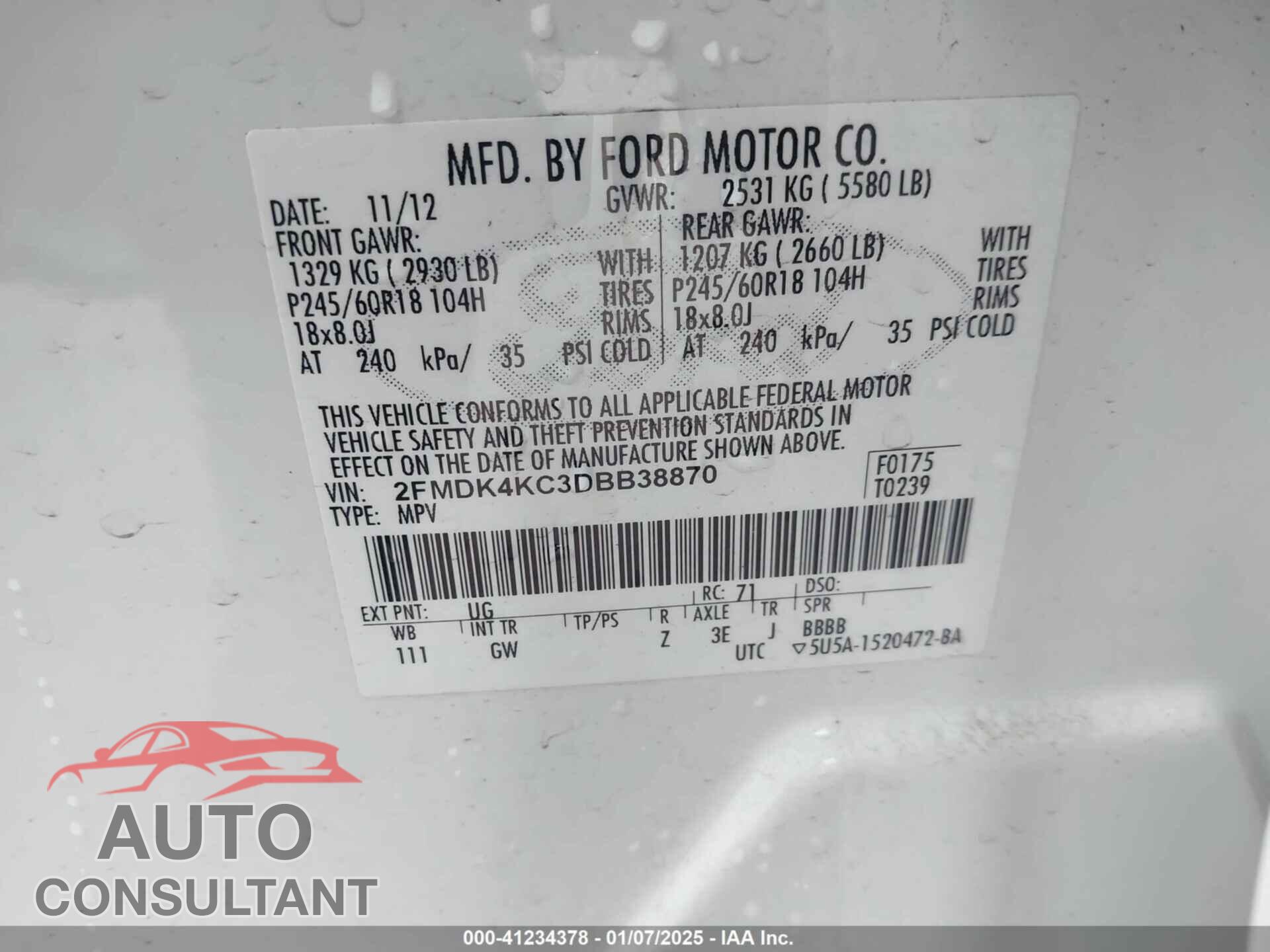 FORD EDGE 2013 - 2FMDK4KC3DBB38870