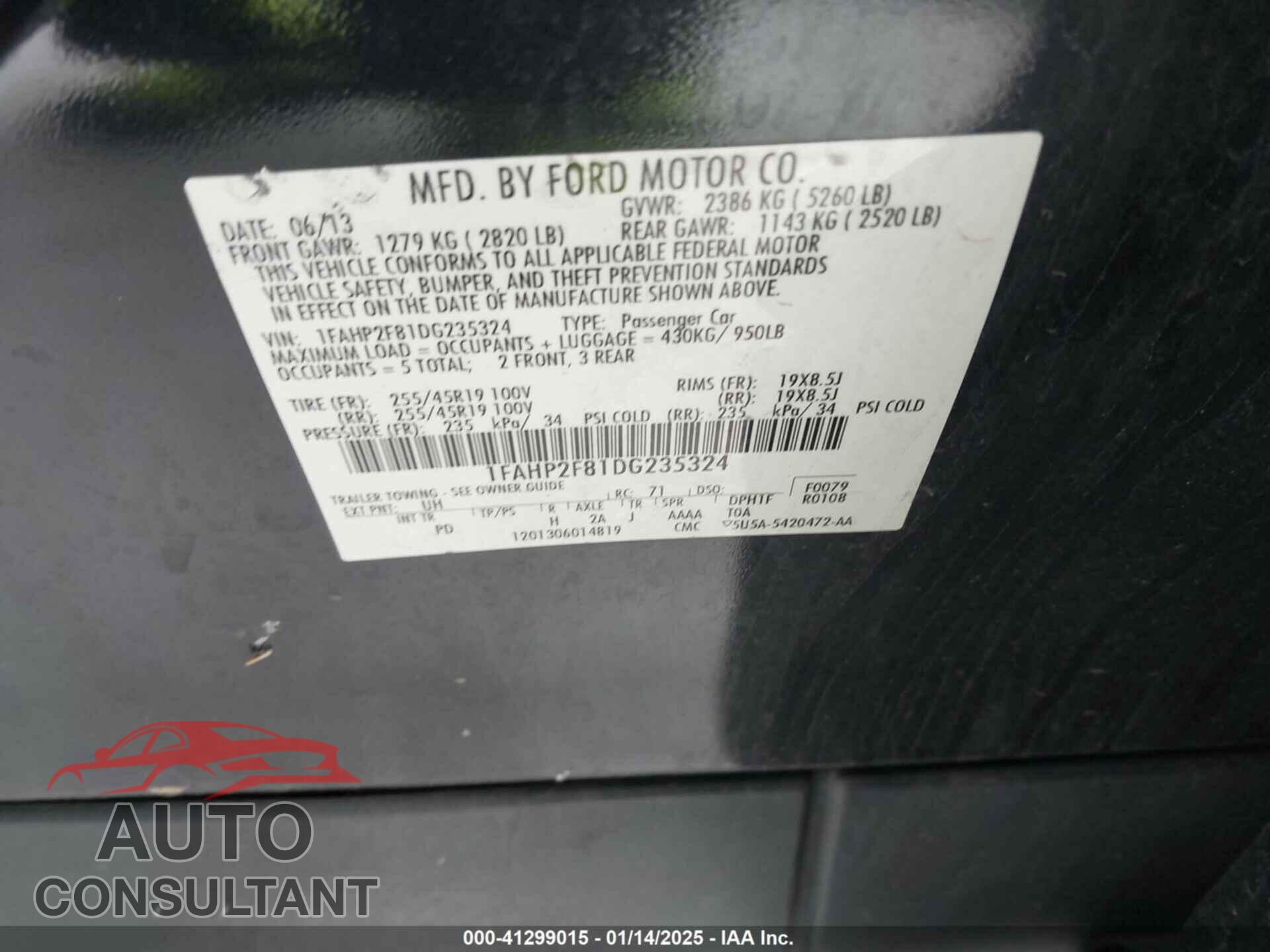 FORD TAURUS 2013 - 1FAHP2F81DG235324