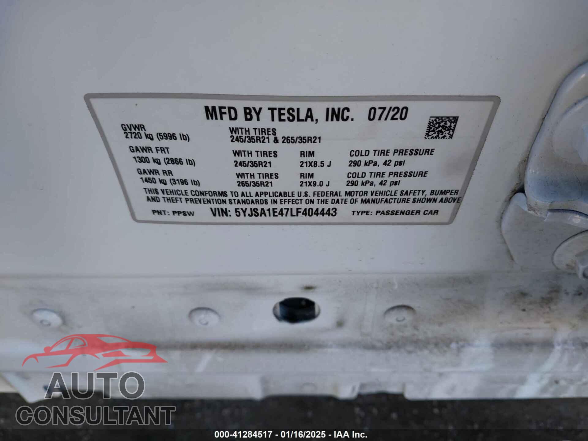 TESLA MODEL S 2020 - 5YJSA1E47LF404443