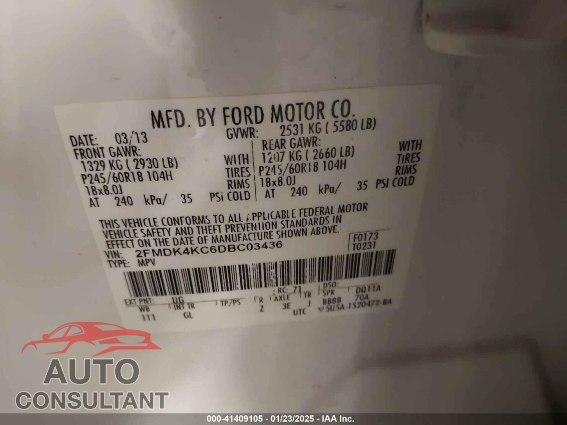 FORD EDGE 2013 - 2FMDK4KC6DBC03436