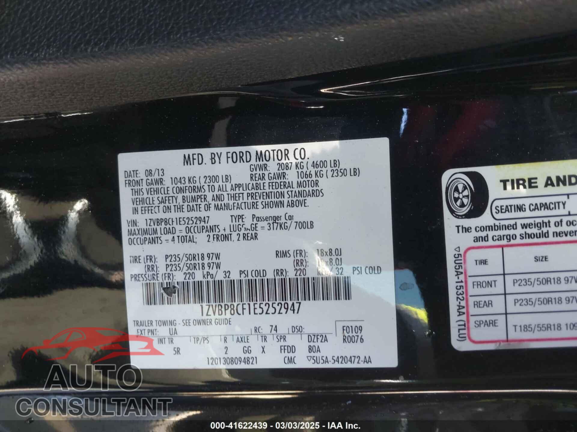 FORD MUSTANG 2014 - 1ZVBP8CF1E5252947