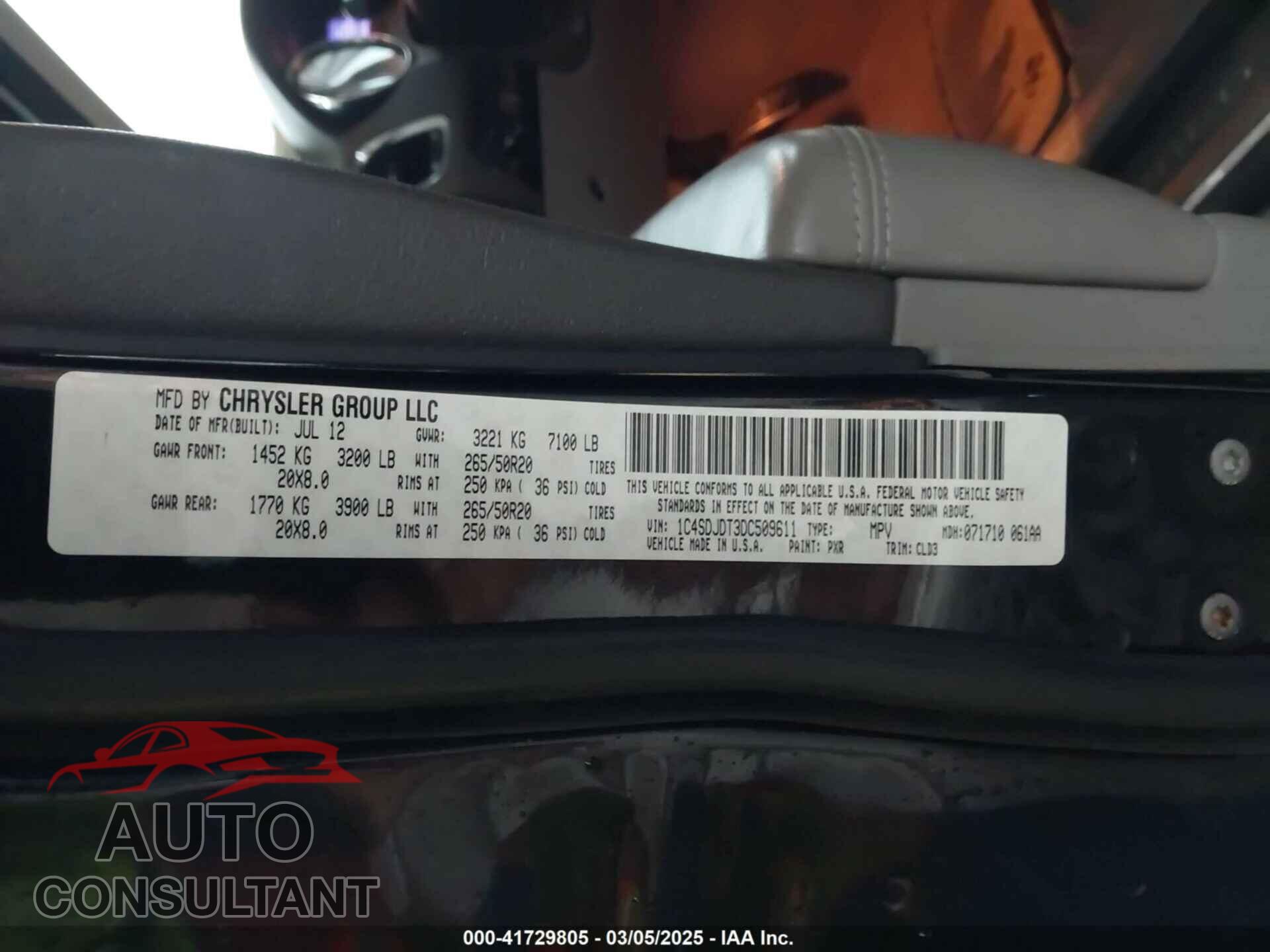 DODGE DURANGO 2013 - 1C4SDJDT3DC509611