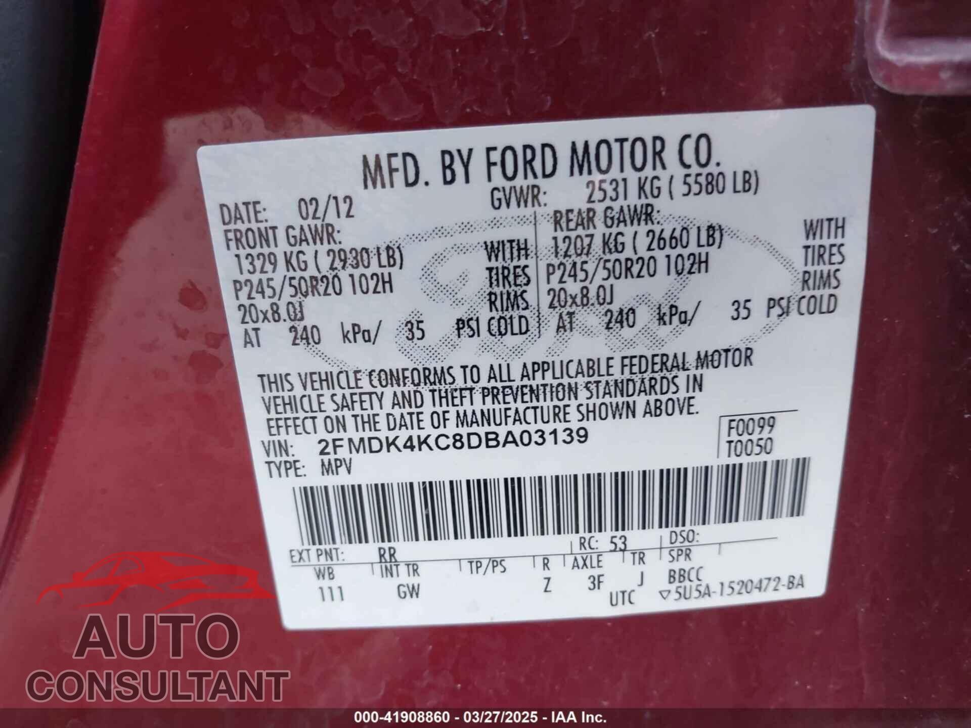 FORD EDGE 2013 - 2FMDK4KC8DBA03139