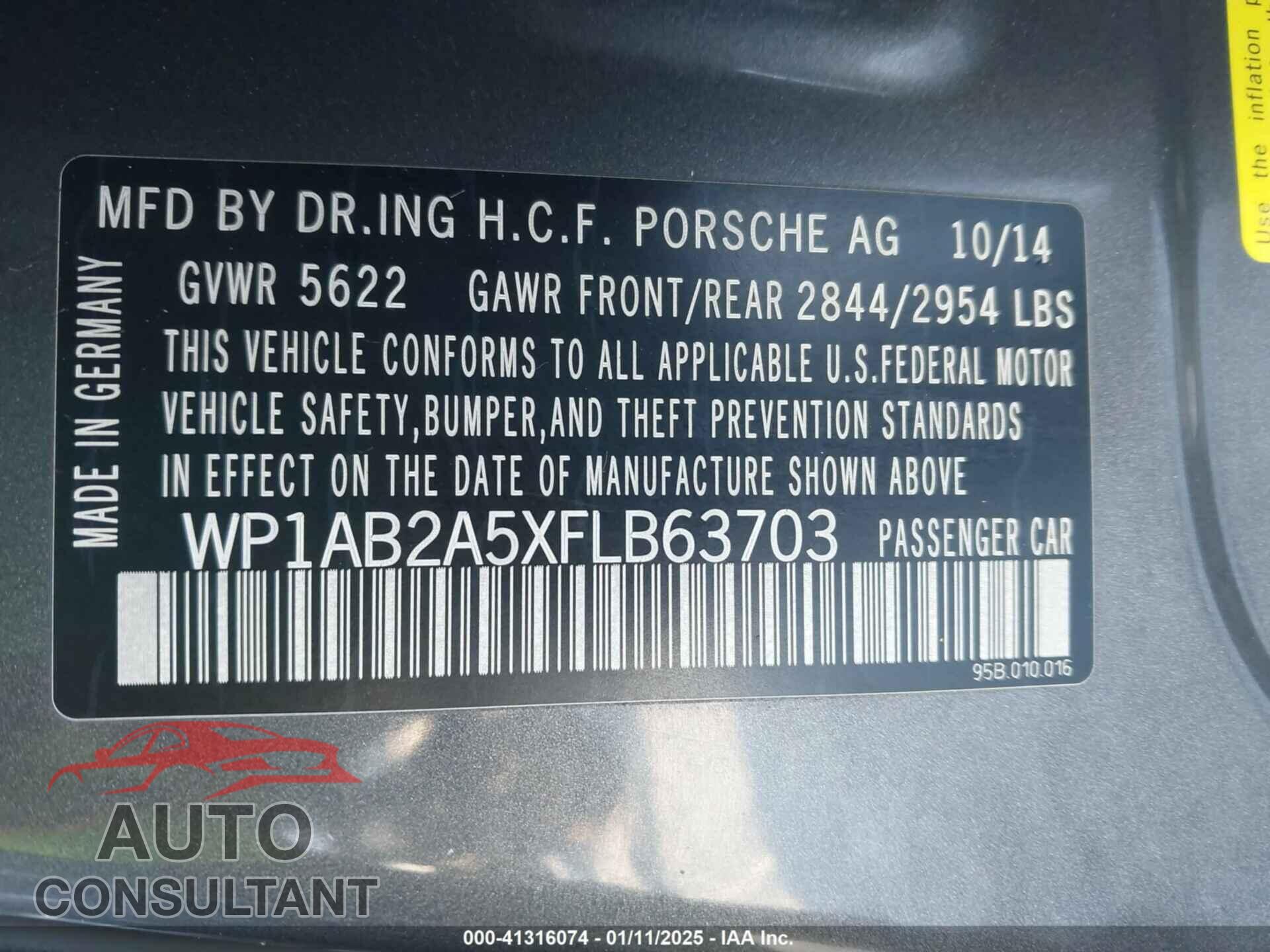 PORSCHE MACAN 2015 - WP1AB2A5XFLB63703