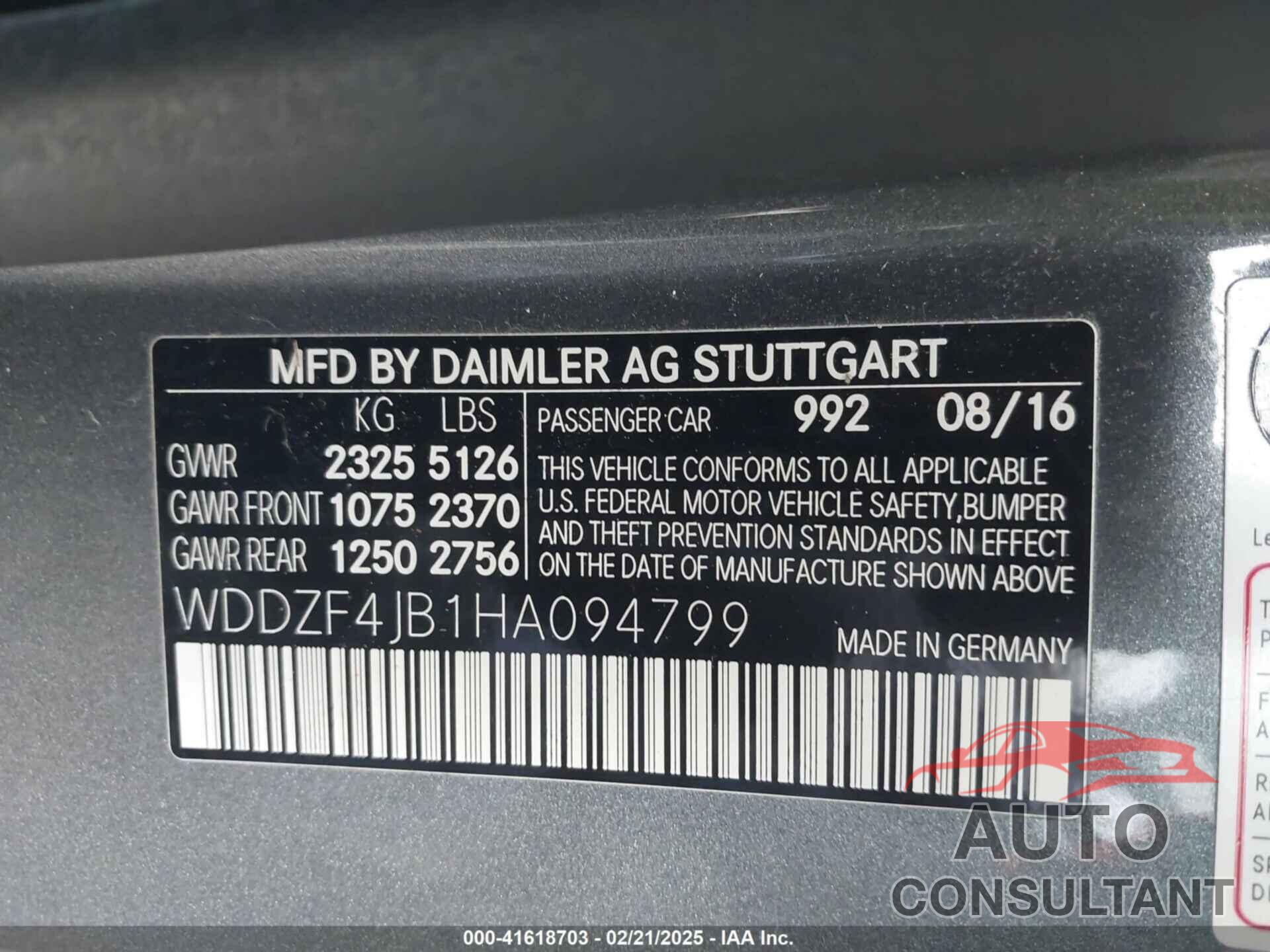 MERCEDES-BENZ E 300 2017 - WDDZF4JB1HA094799
