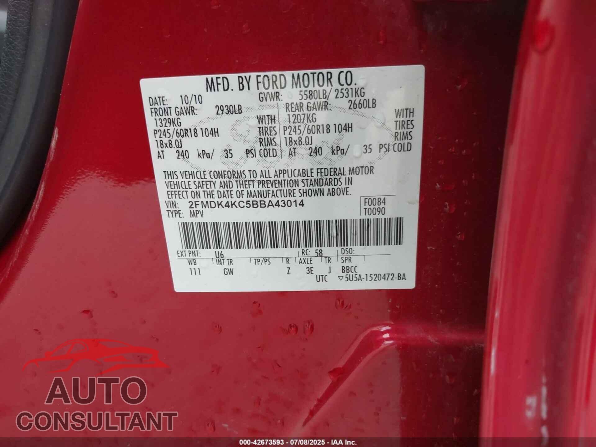 FORD EDGE 2011 - 2FMDK4KC5BBA43014