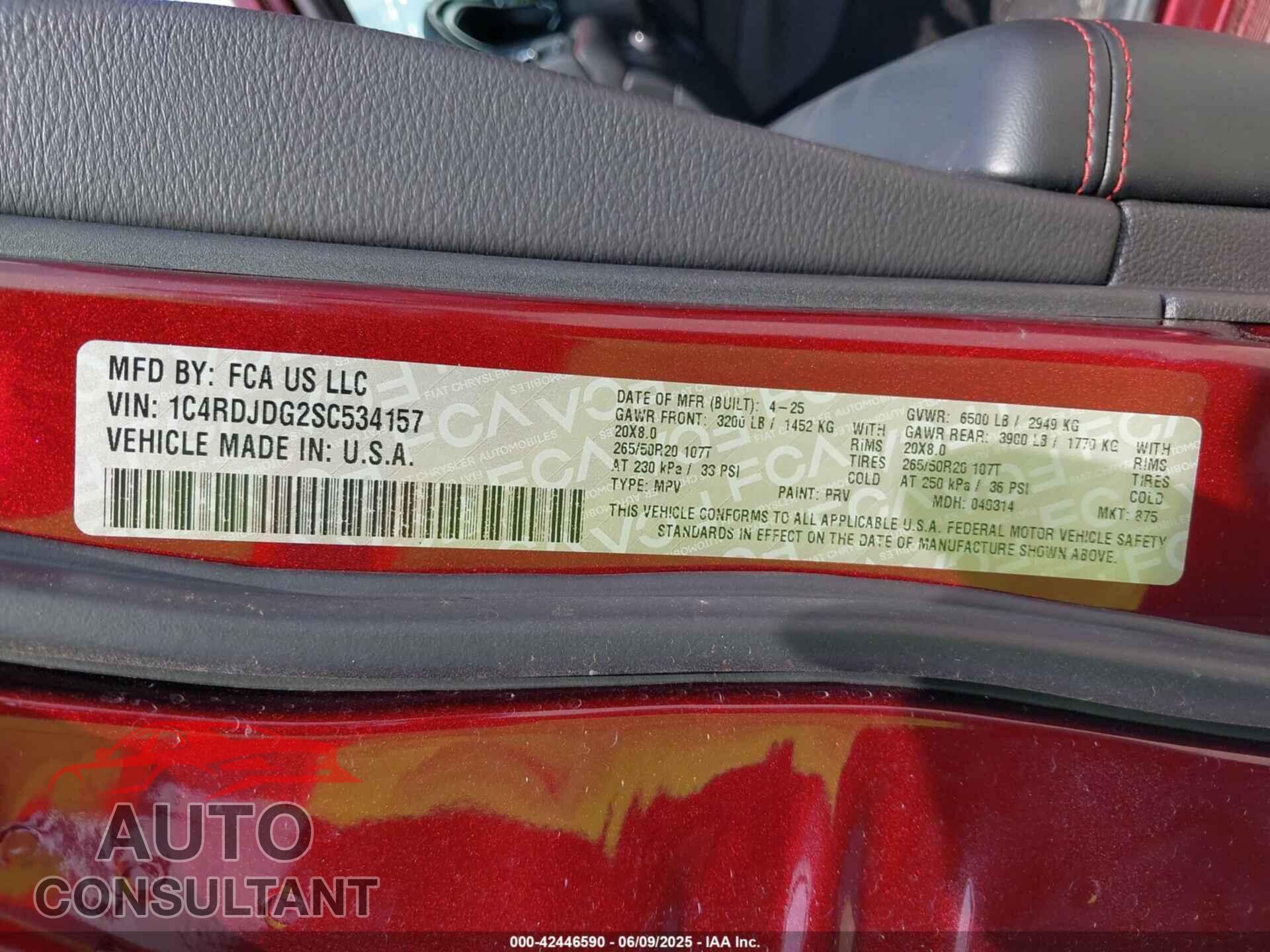 DODGE DURANGO 2025 - 1C4RDJDG2SC534157