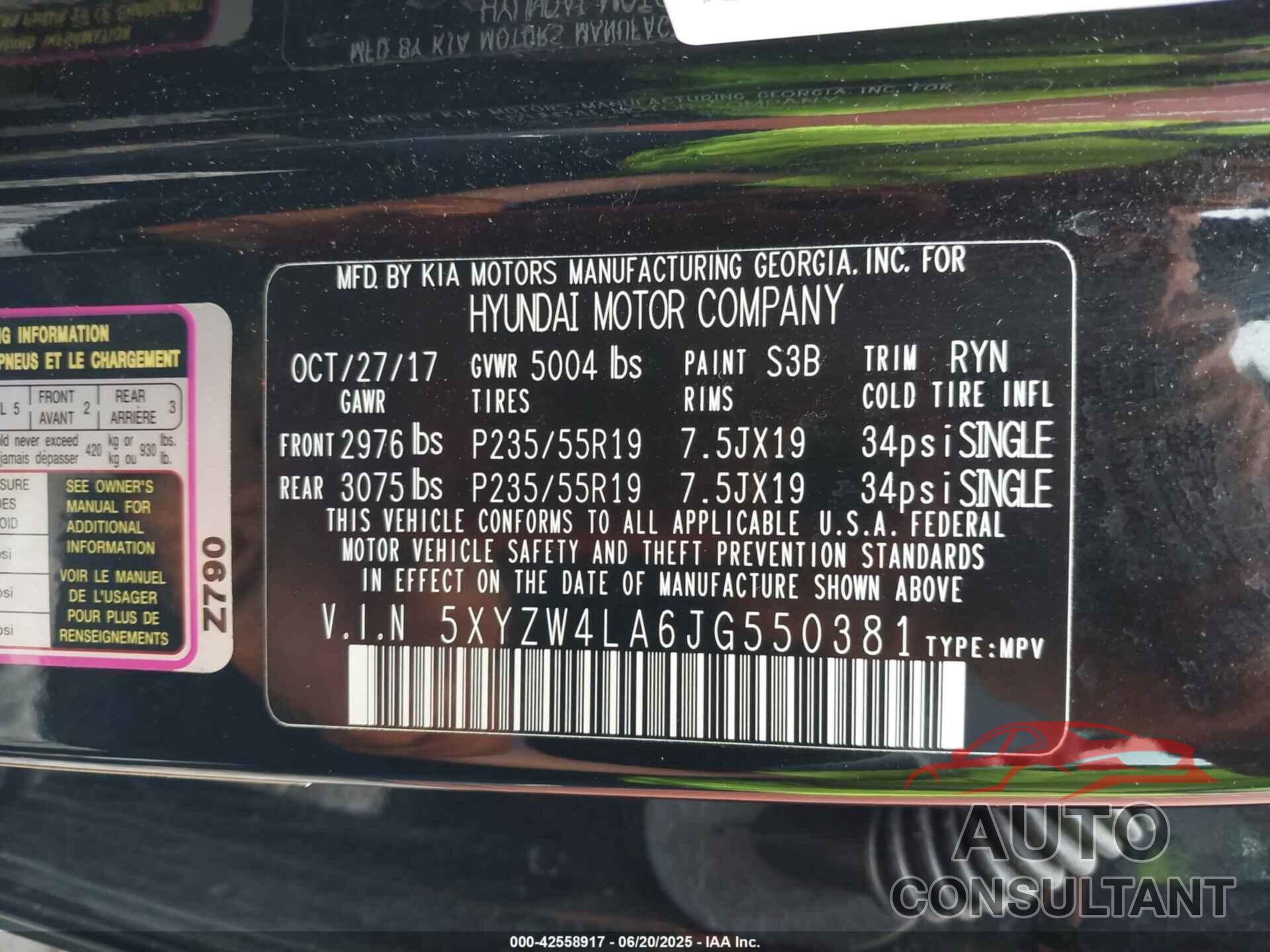 HYUNDAI SANTA FE SPORT 2018 - 5XYZW4LA6JG550381