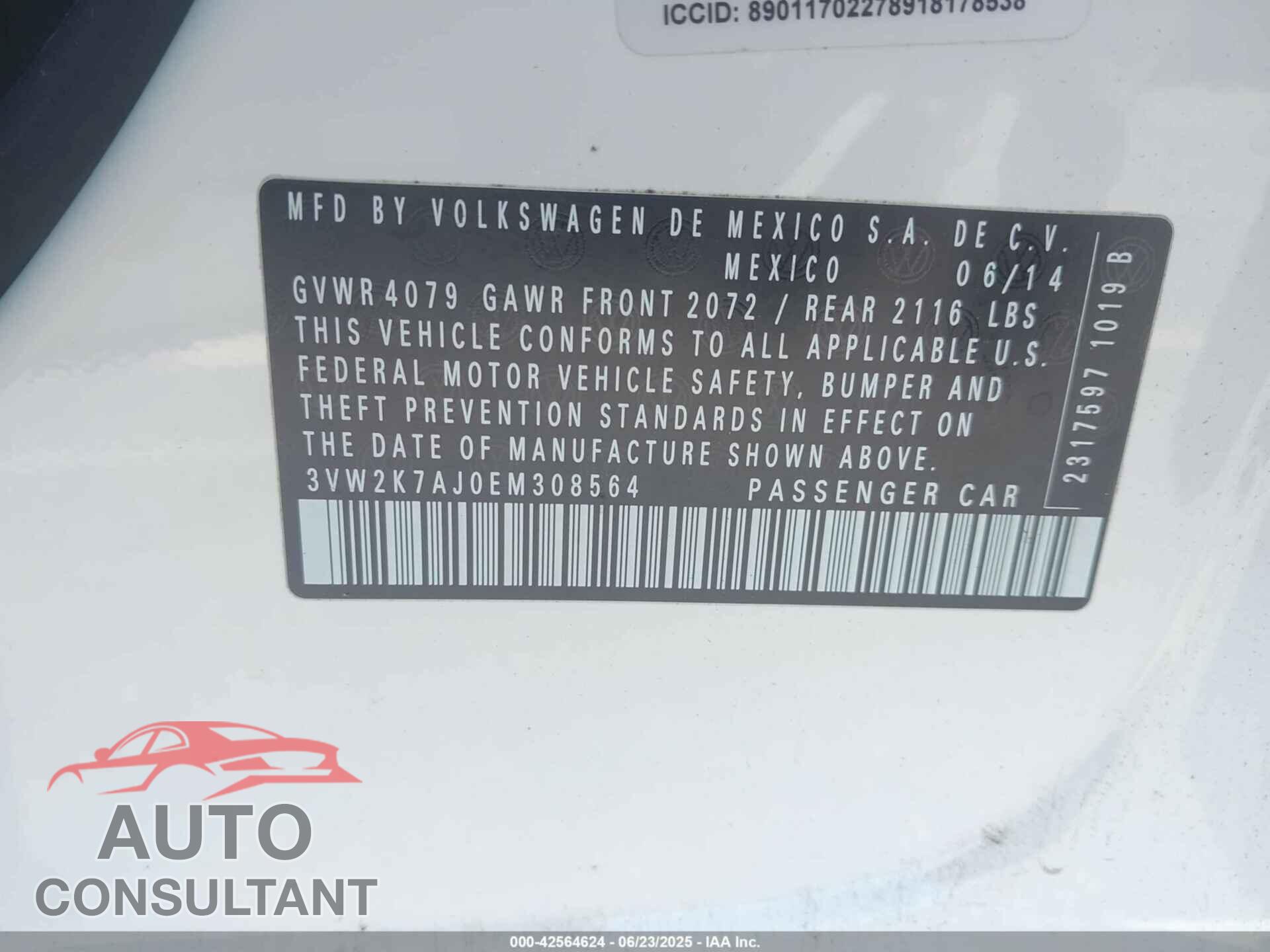 VOLKSWAGEN JETTA 2014 - 3VW2K7AJ0EM308564