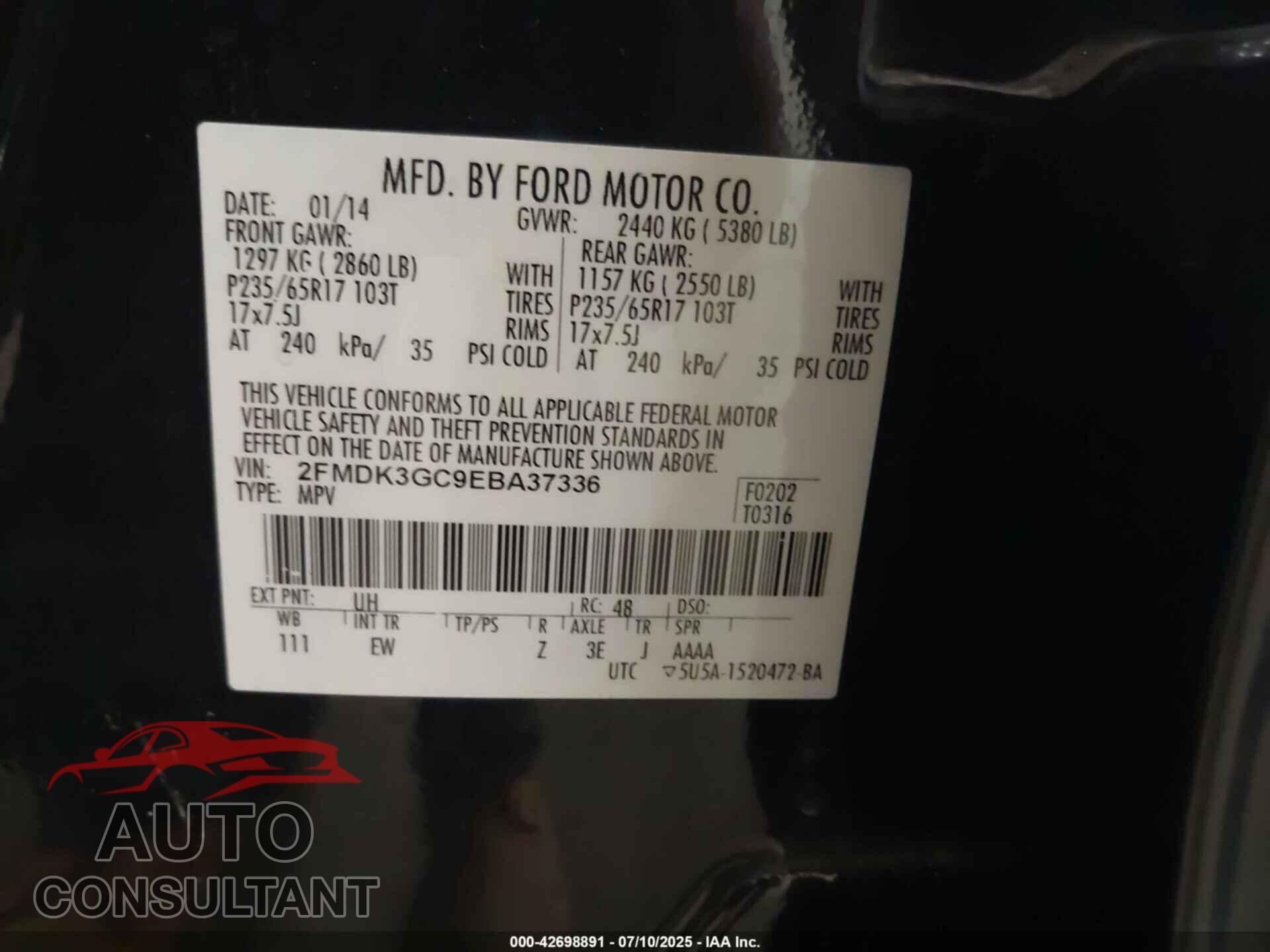 FORD EDGE 2014 - 2FMDK3GC9EBA37336