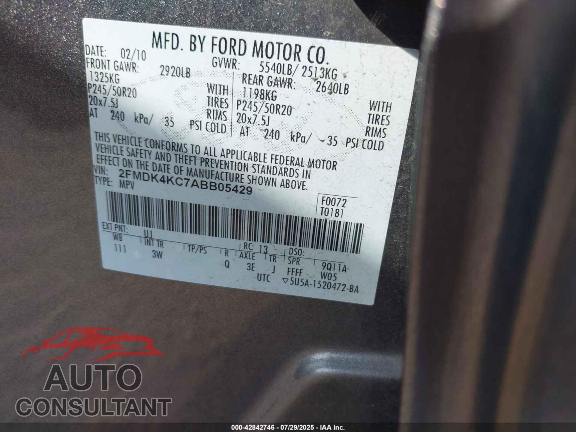 FORD EDGE 2010 - 2FMDK4KC7ABB05429