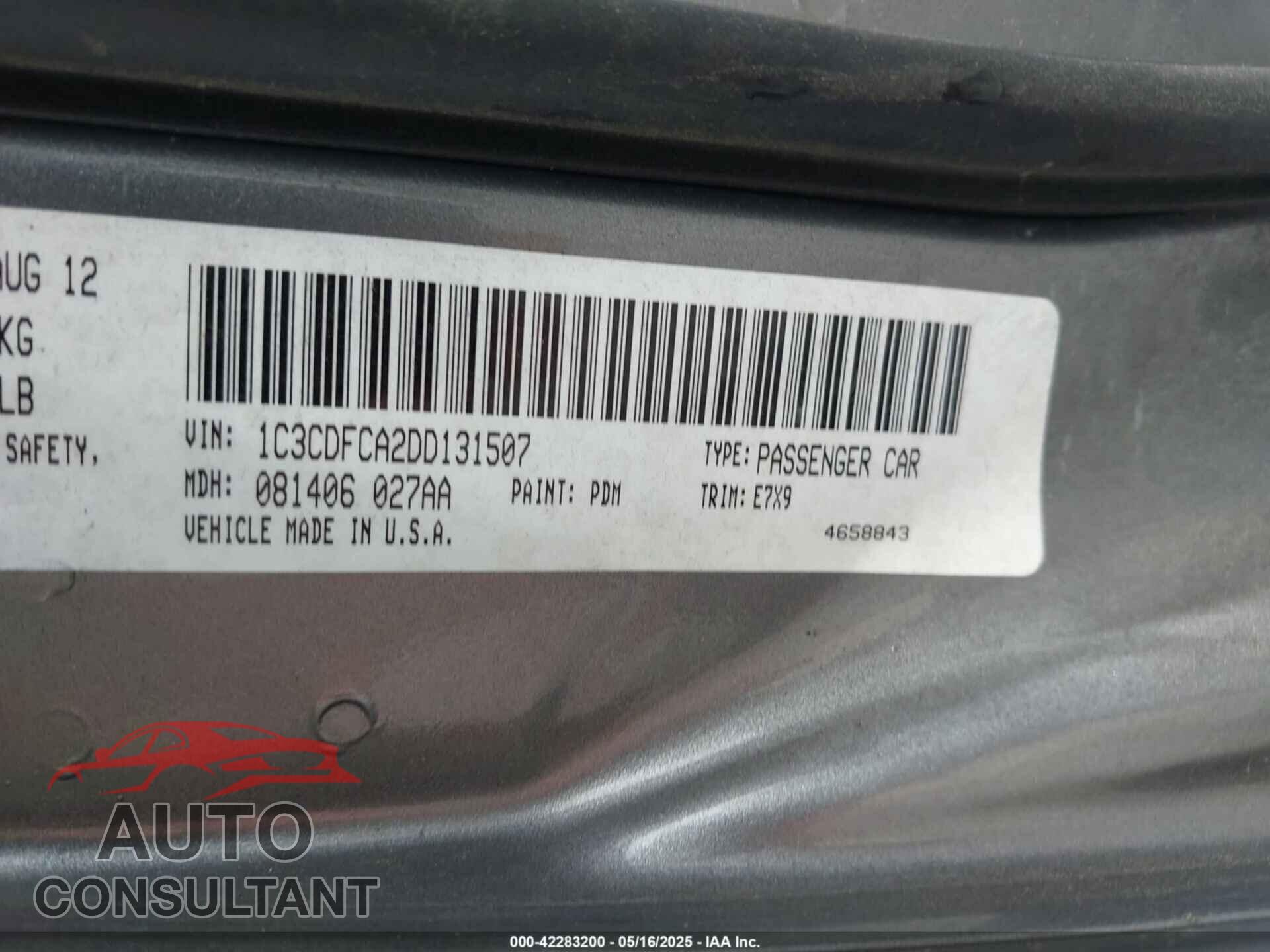 DODGE DART 2013 - 1C3CDFCA2DD131507
