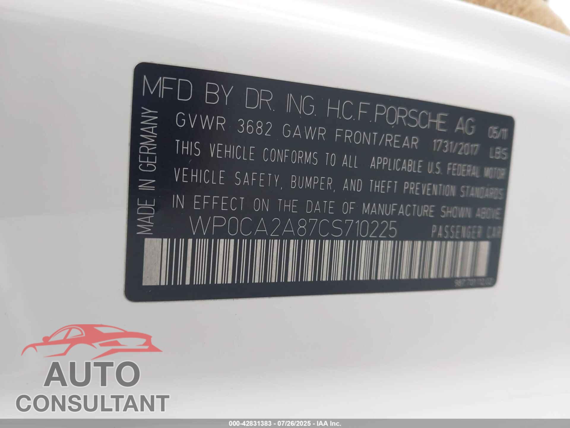 PORSCHE BOXSTER 2012 - WP0CA2A87CS710225
