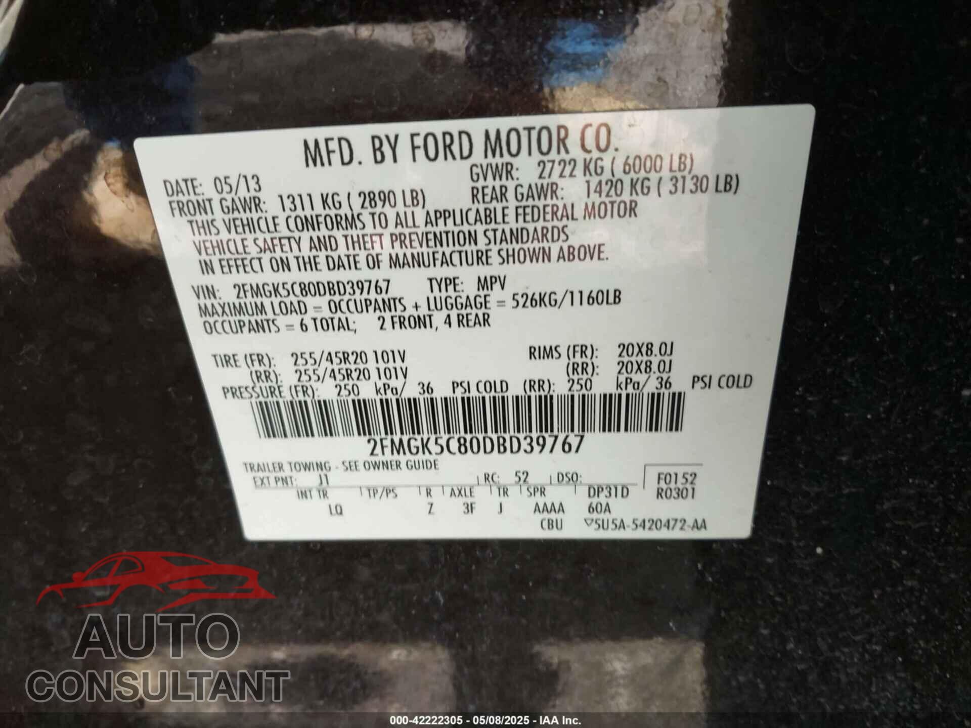 FORD FLEX 2013 - 2FMGK5C80DBD39767