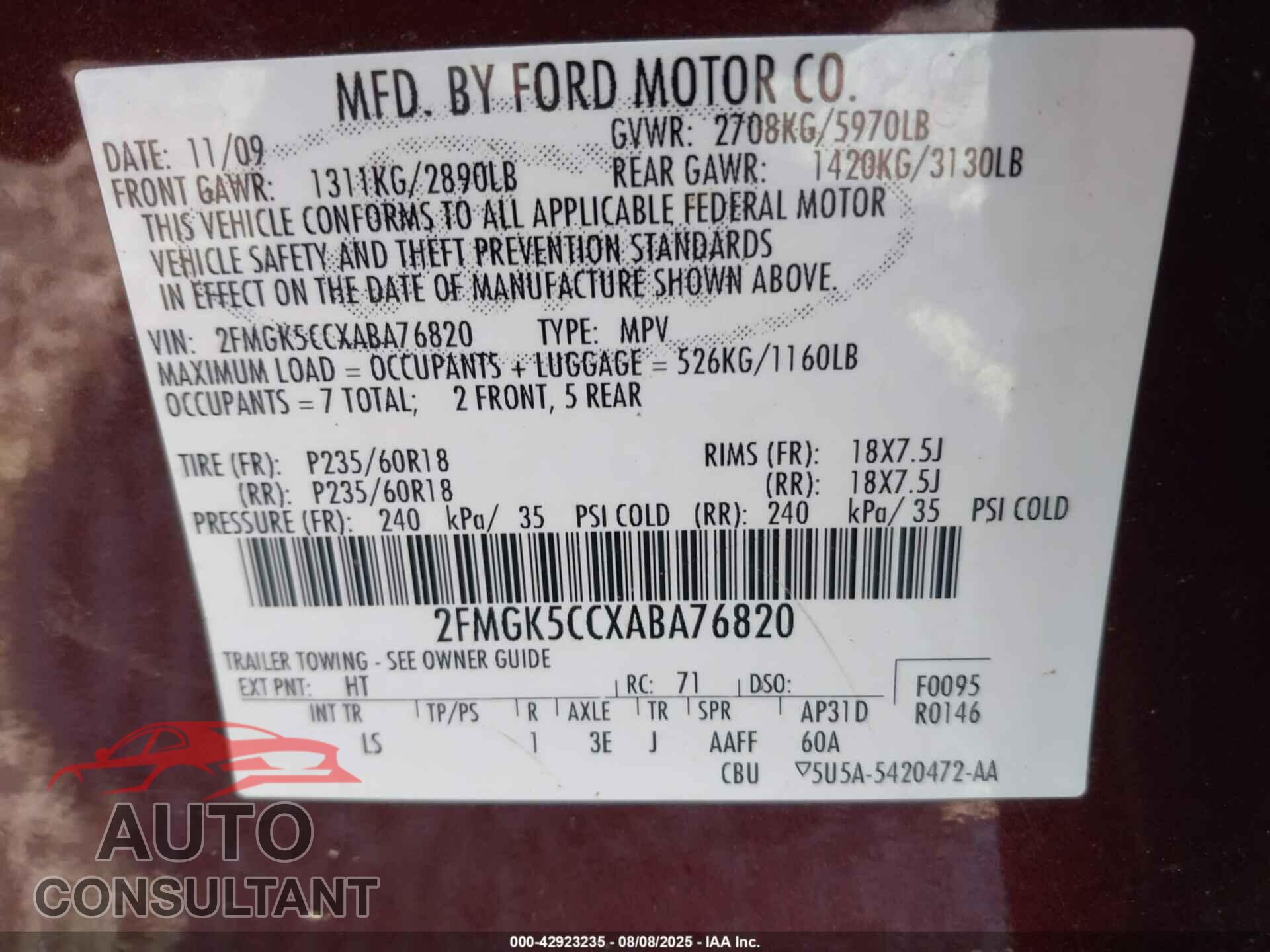 FORD FLEX 2010 - 2FMGK5CCXABA76820