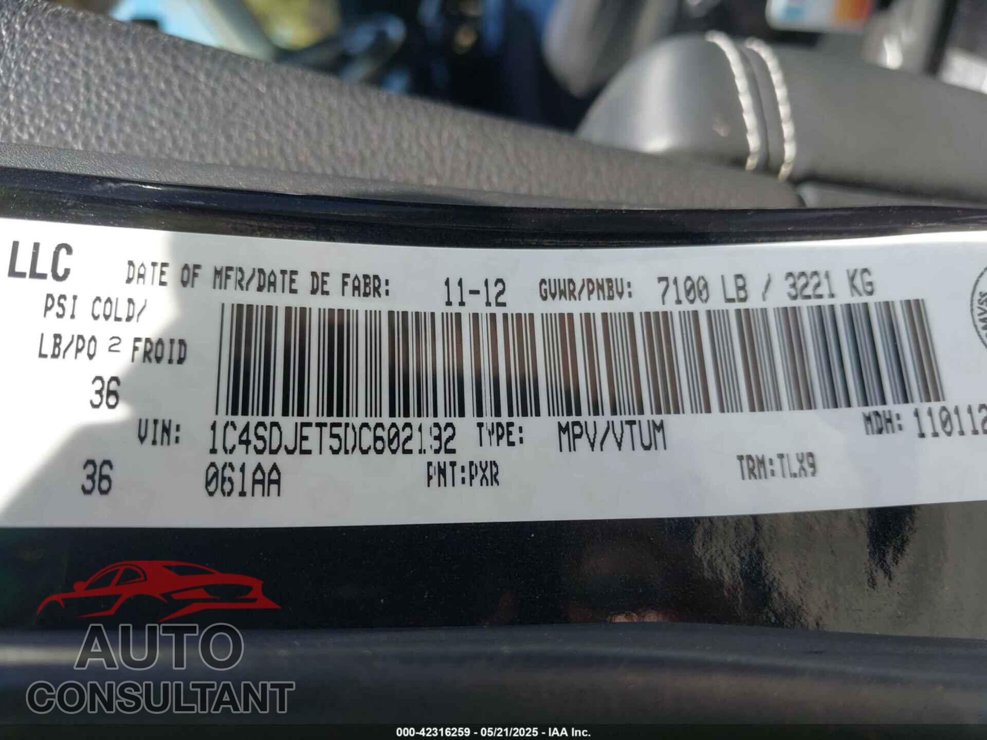 DODGE DURANGO 2013 - 1C4SDJET5DC602192