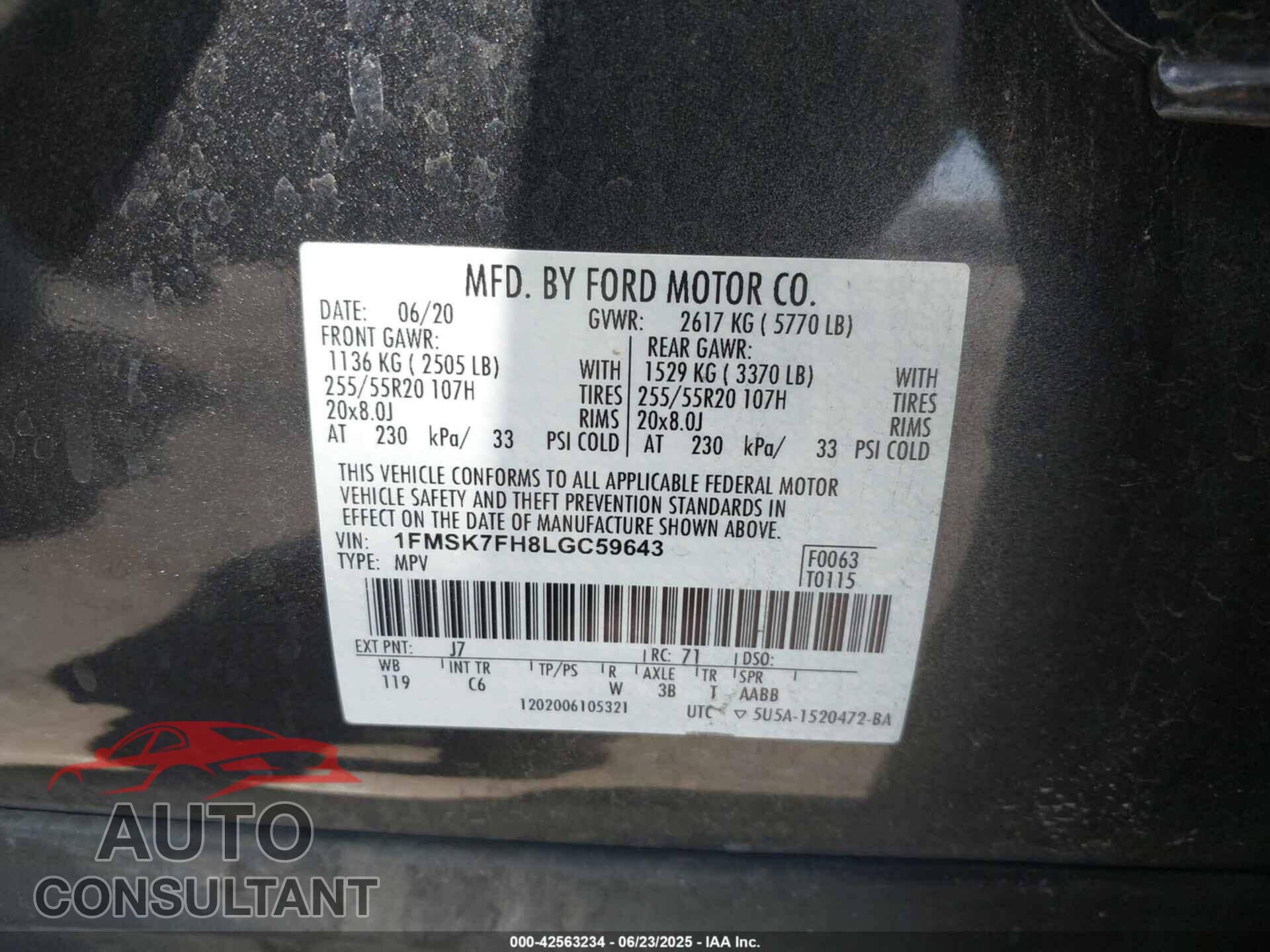 FORD EXPLORER 2020 - 1FMSK7FH8LGC59643