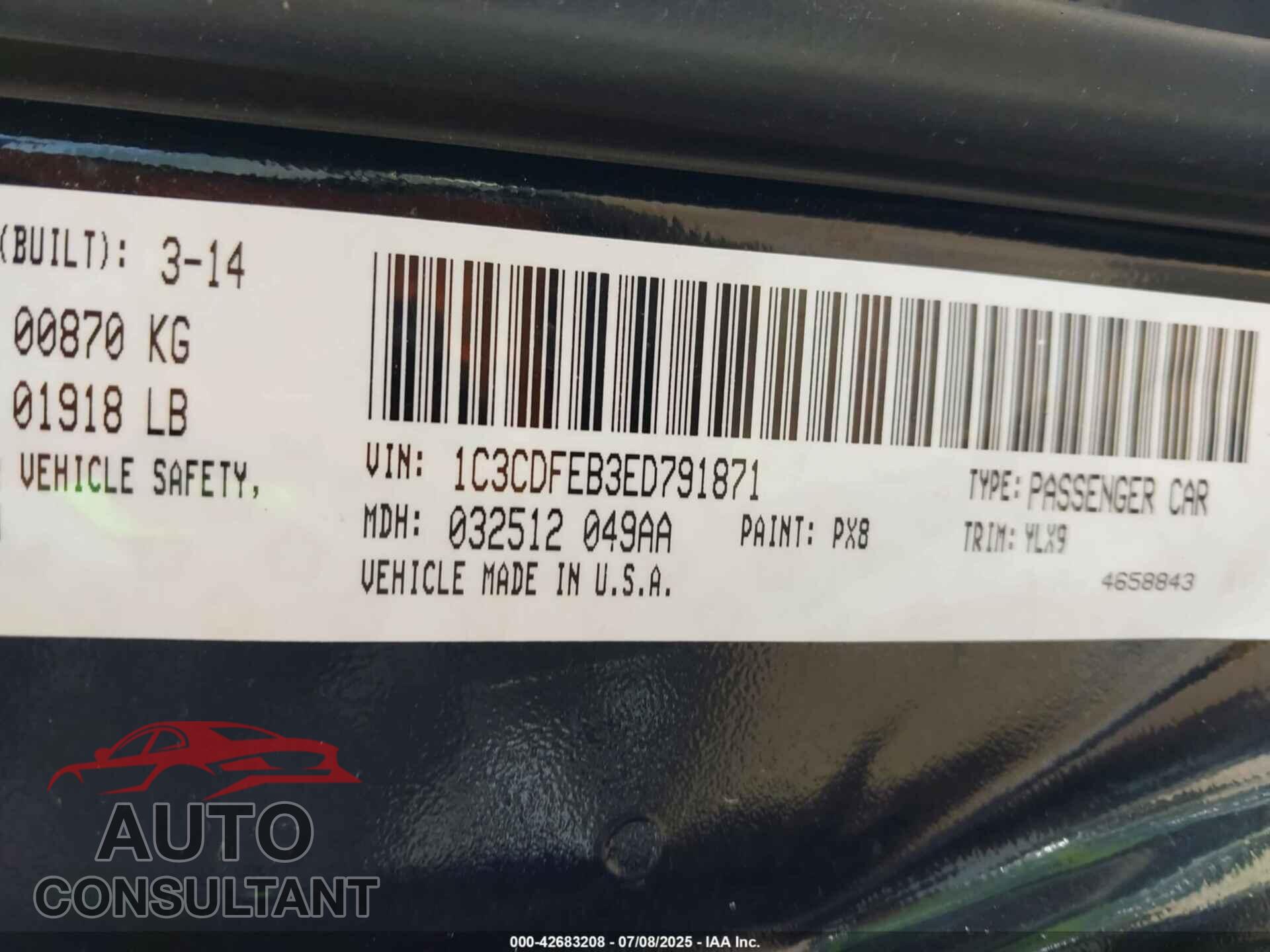 DODGE DART 2014 - 1C3CDFEB3ED791871