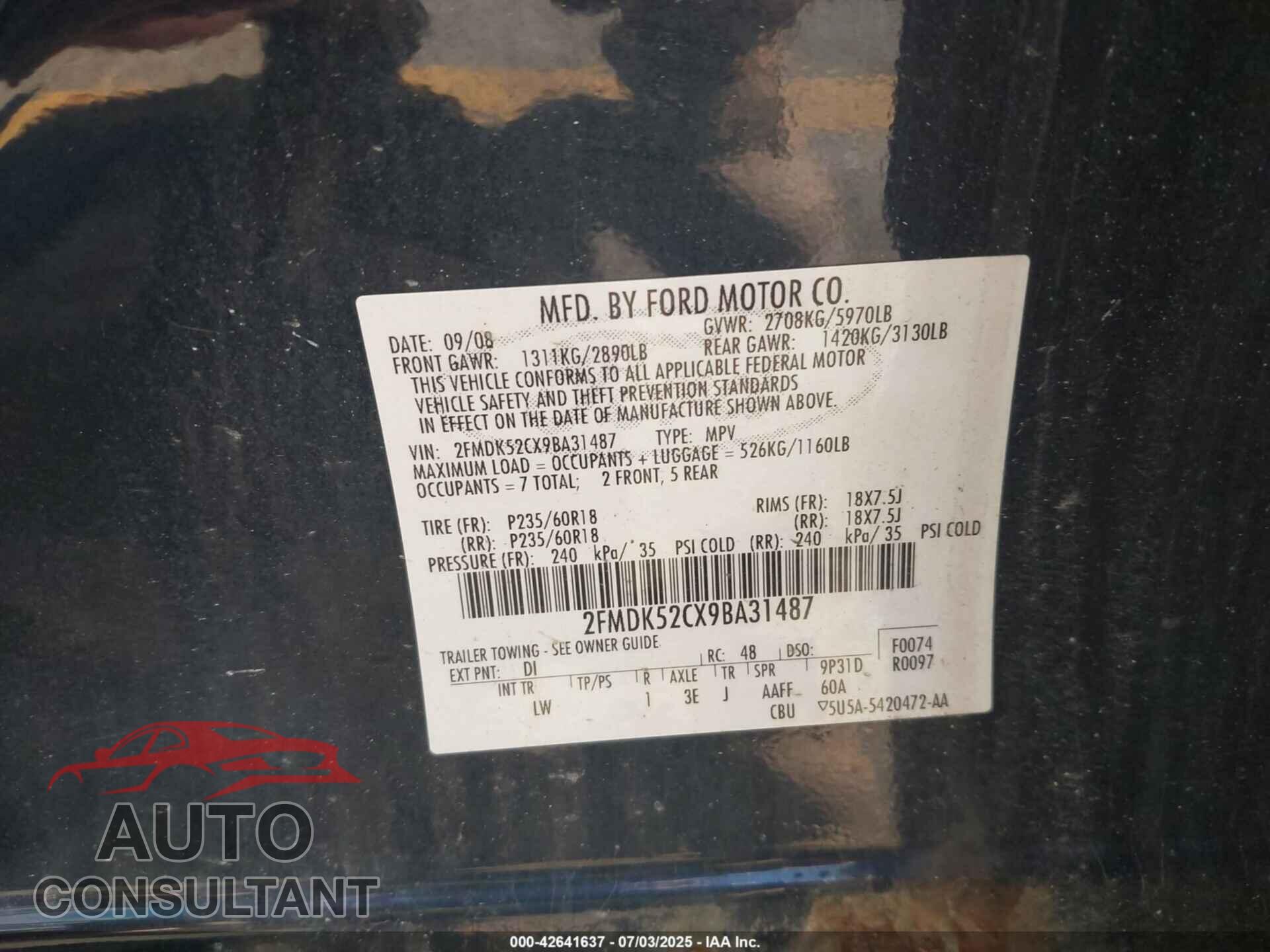 FORD FLEX 2009 - 2FMDK52CX9BA31487