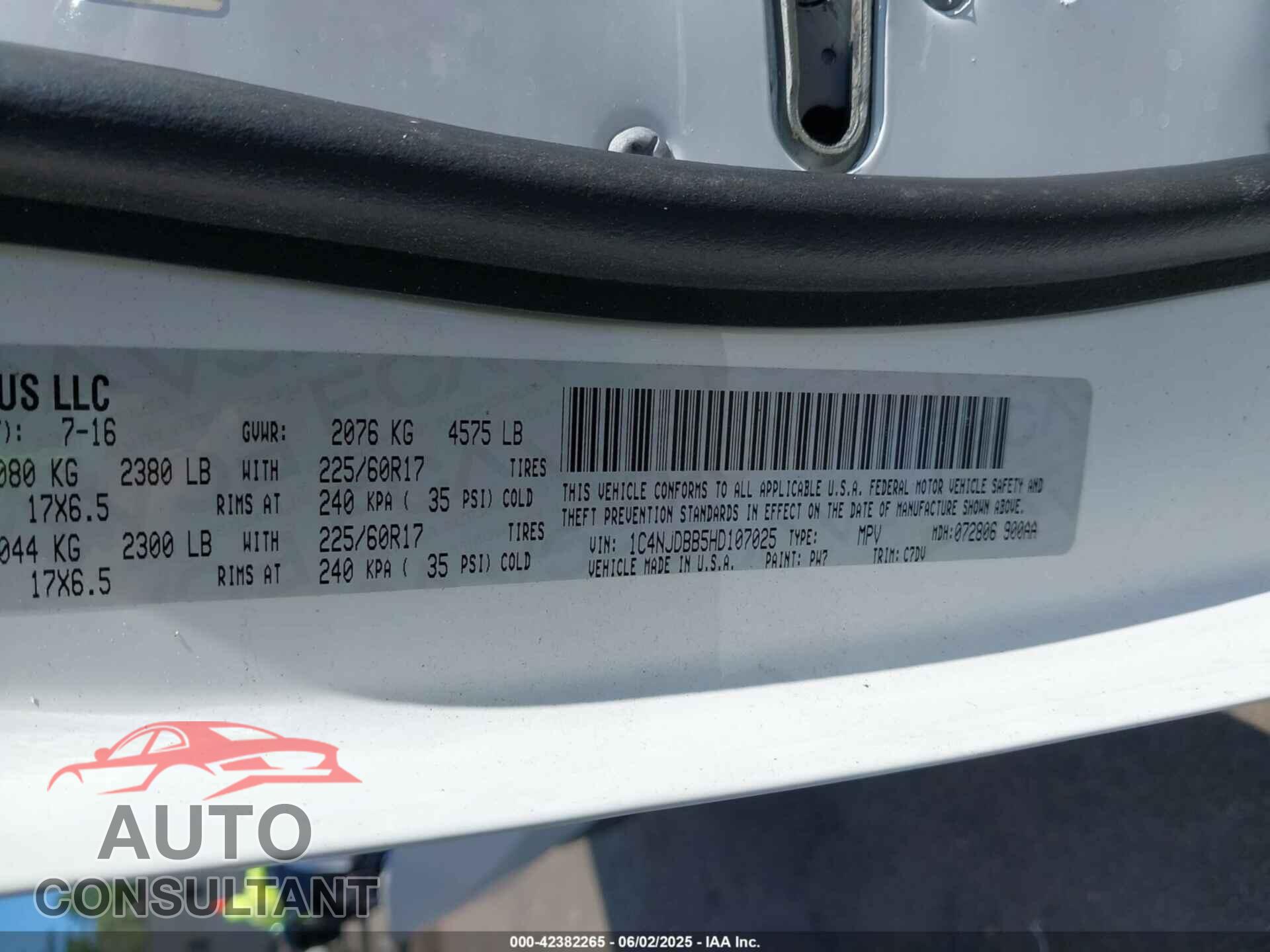 JEEP COMPASS 2017 - 1C4NJDBB5HD107025