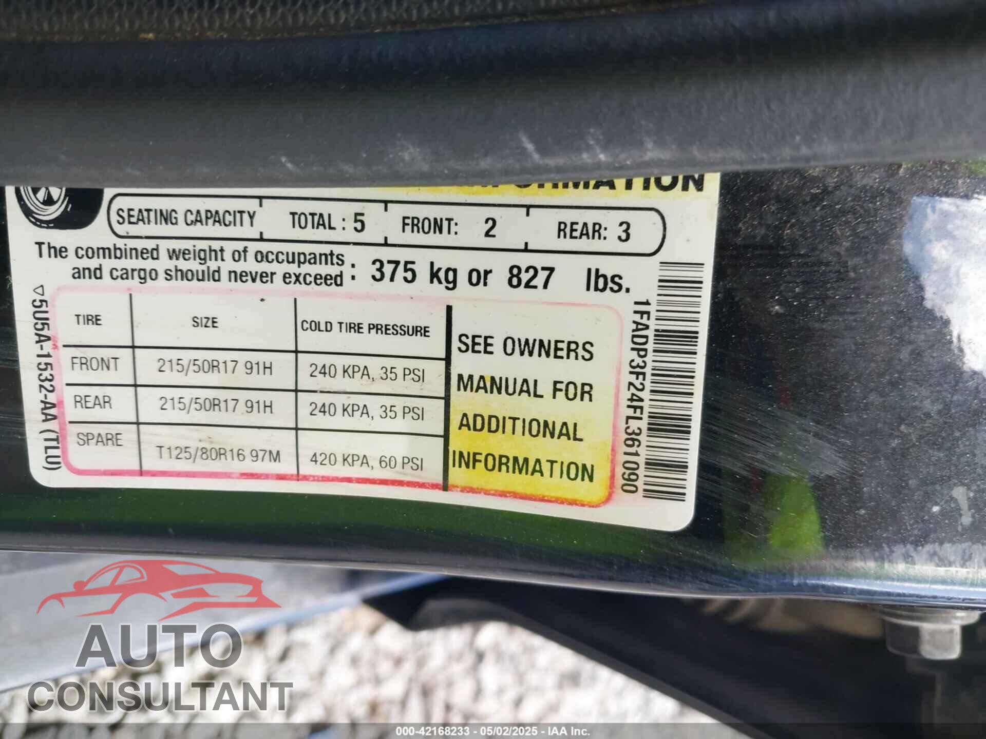 FORD FOCUS 2015 - 1FADP3F24FL361090