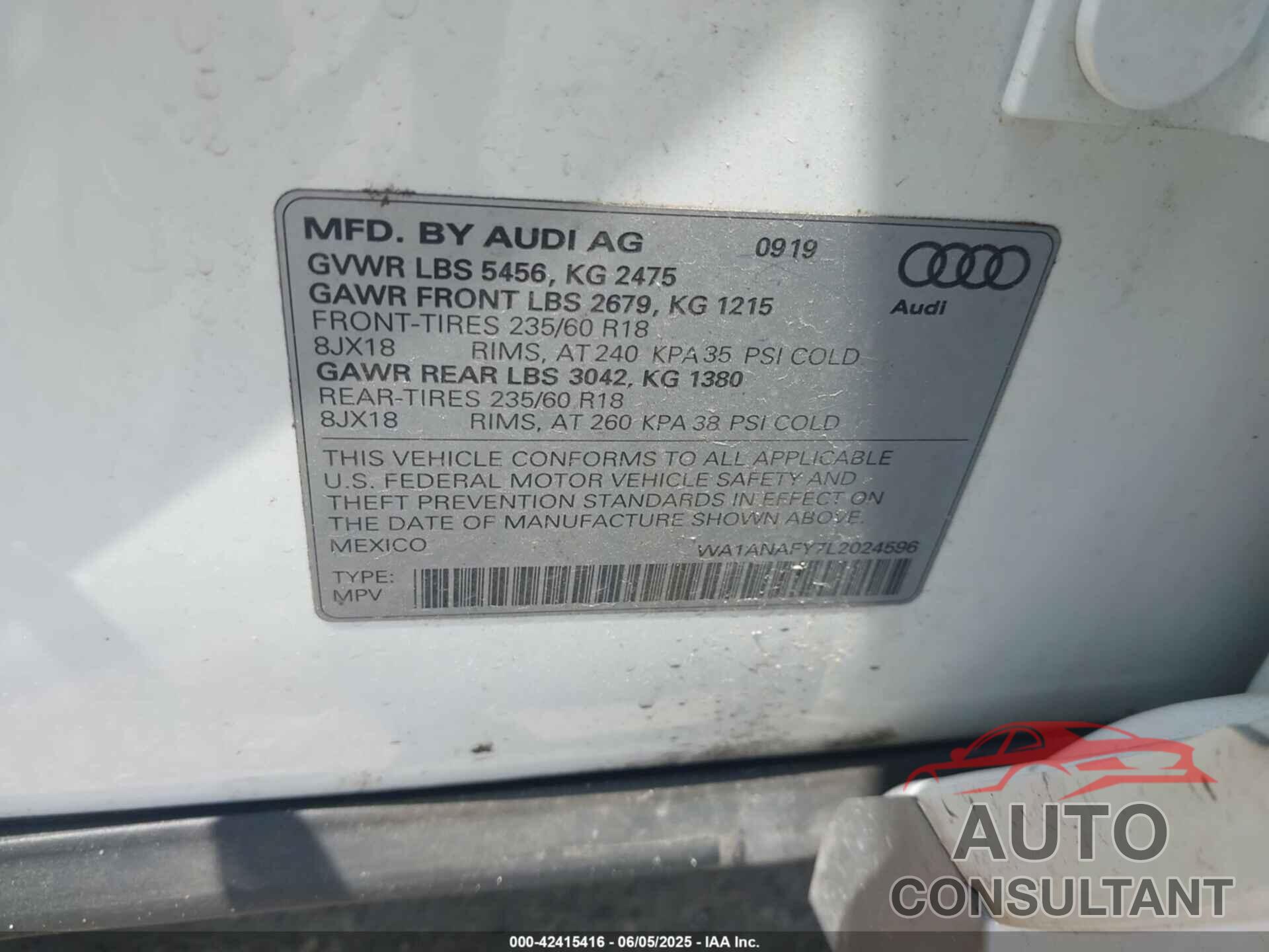 AUDI Q5 2020 - WA1ANAFY7L2024596
