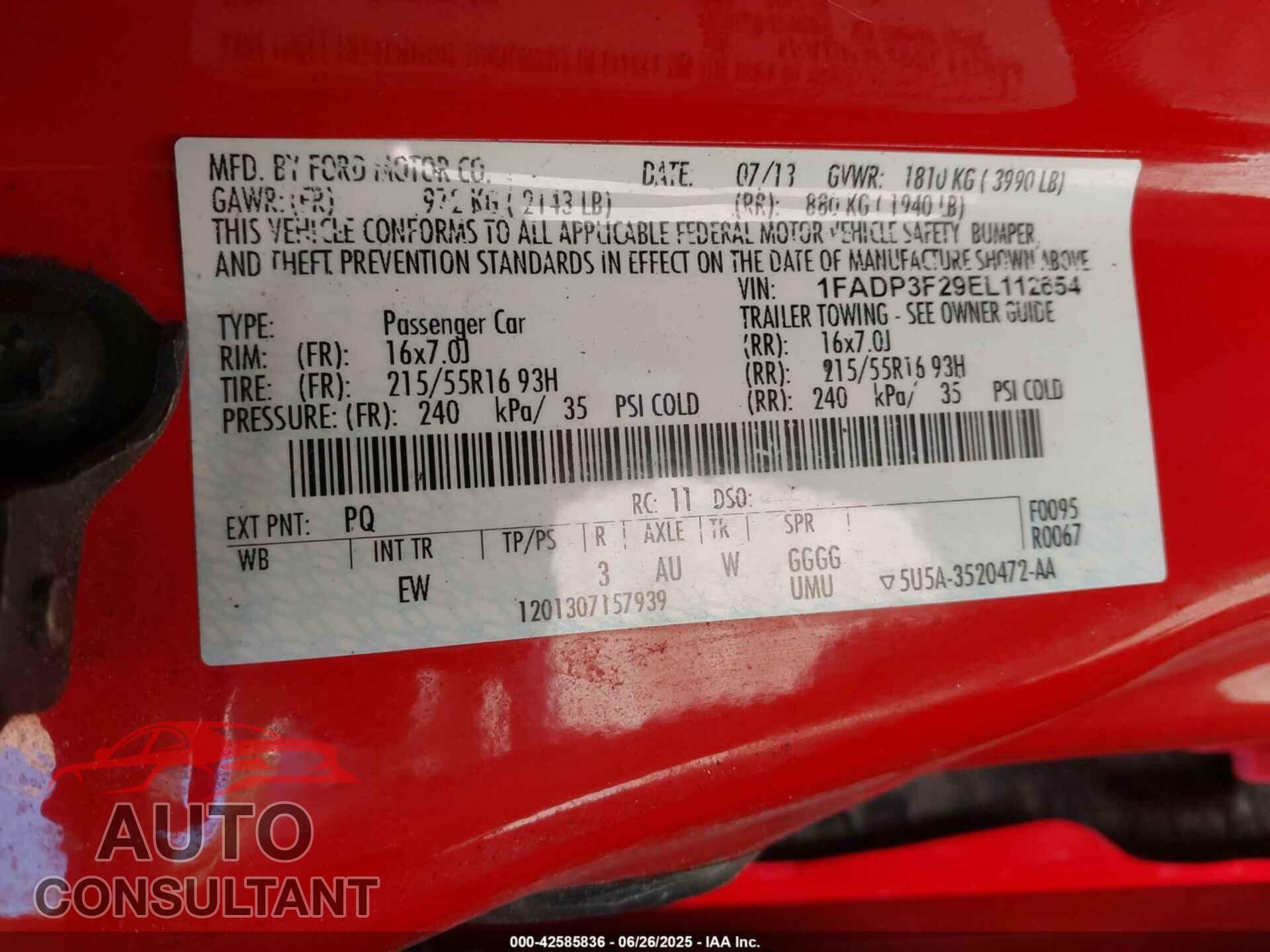 FORD FOCUS 2014 - 1FADP3F29EL112654