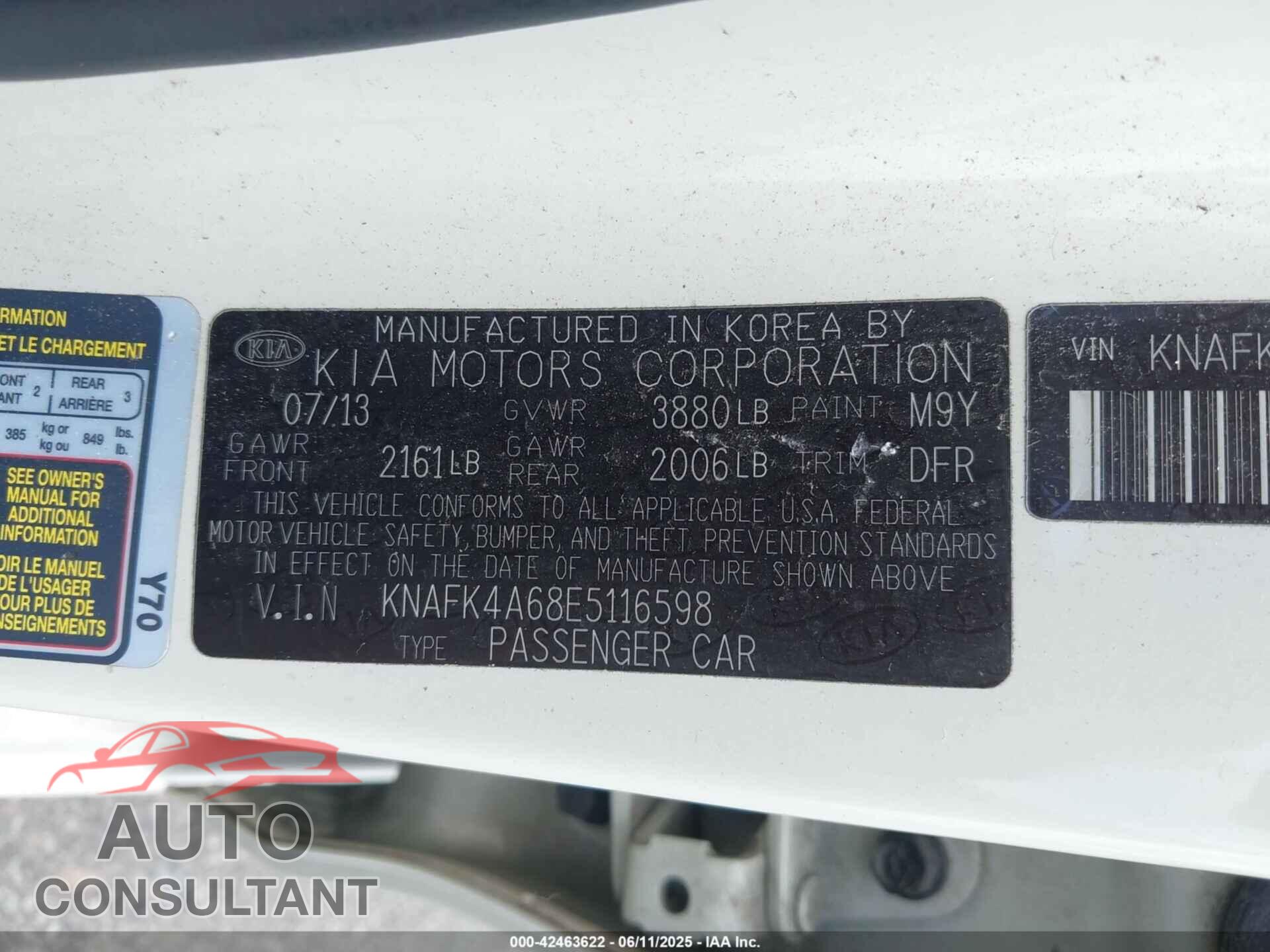 KIA FORTE 2014 - KNAFK4A68E5116598