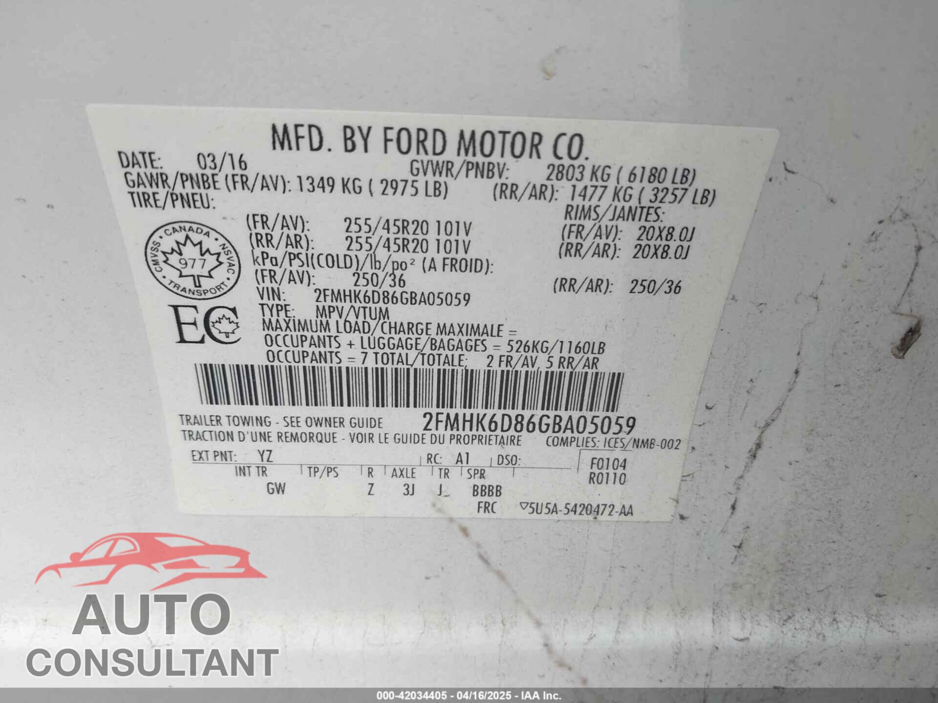 FORD FLEX 2016 - 2FMHK6D86GBA05059