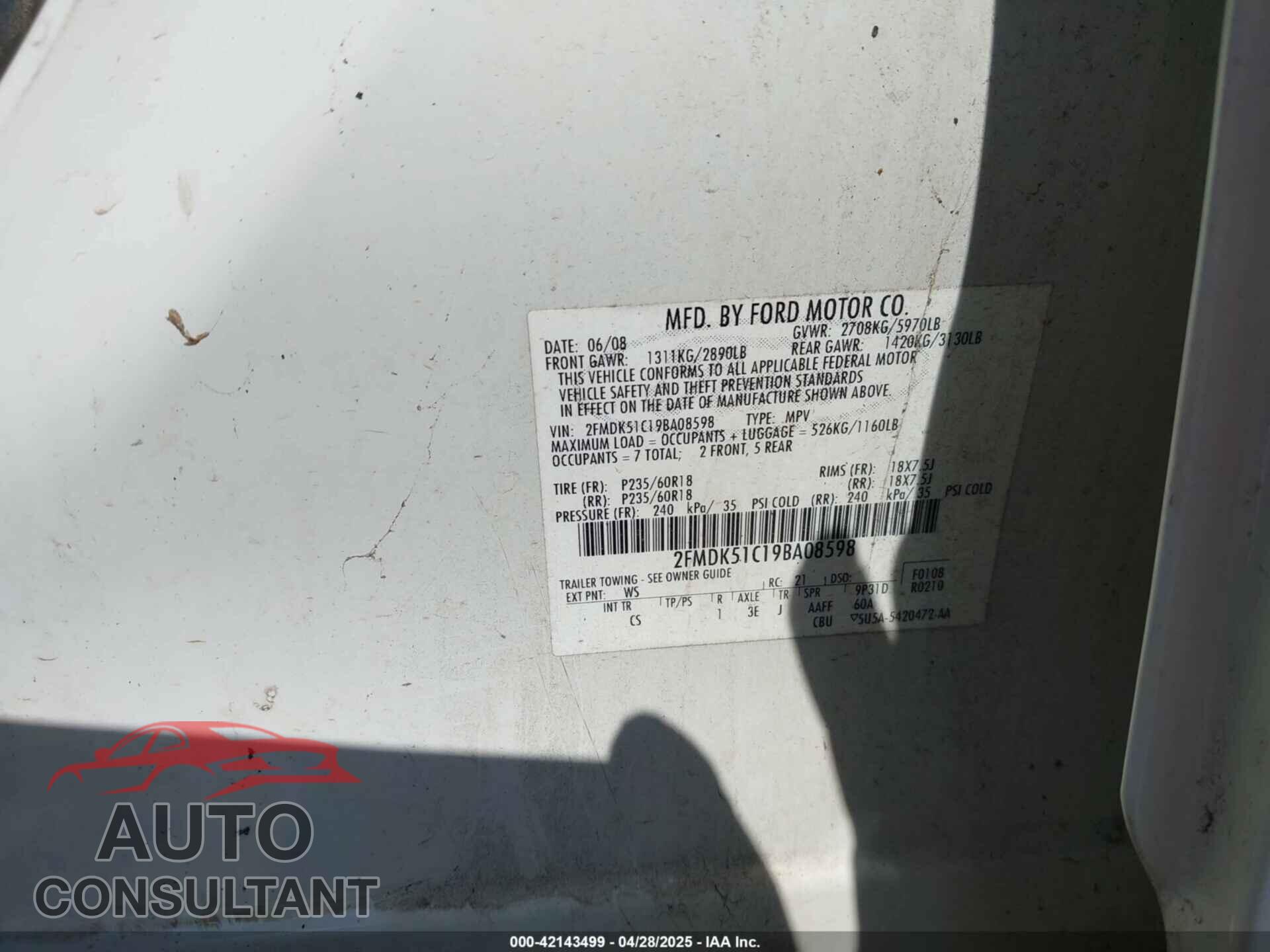 FORD FLEX 2009 - 2FMDK51C19BA08598