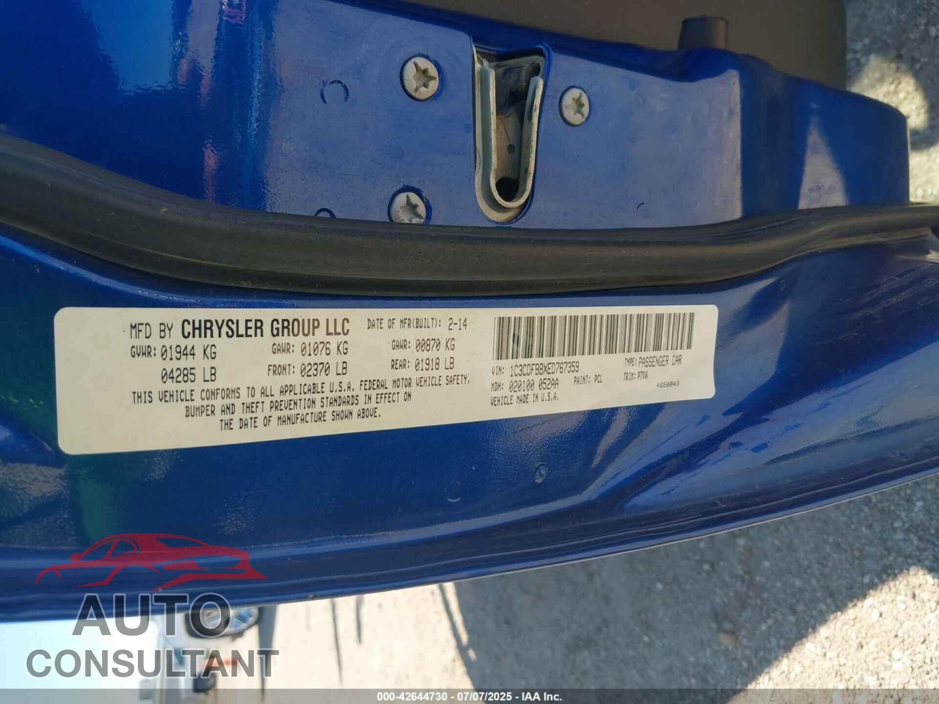 DODGE DART 2014 - 1C3CDFBBXED767359
