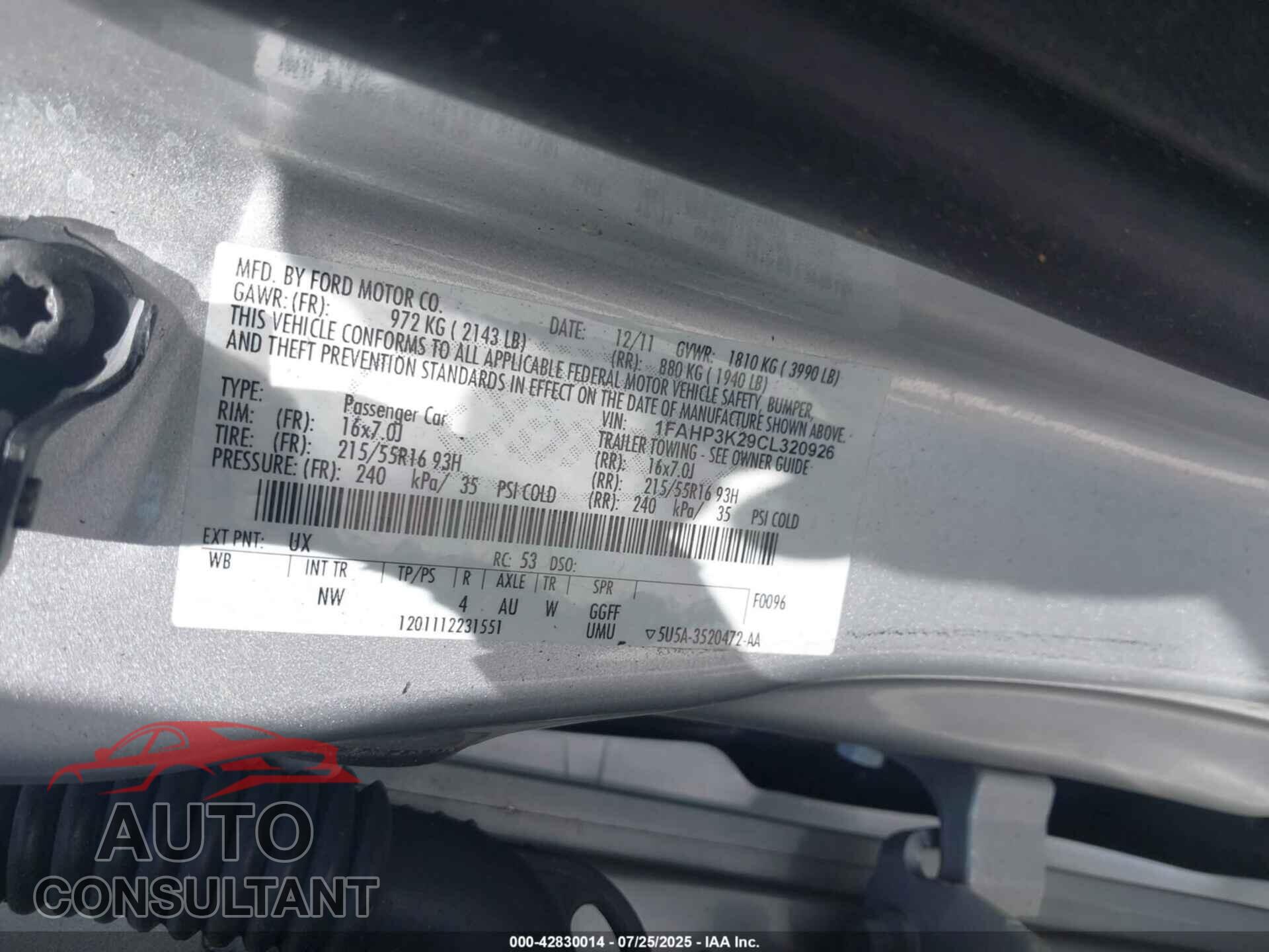 FORD FOCUS 2012 - 1FAHP3K29CL320926