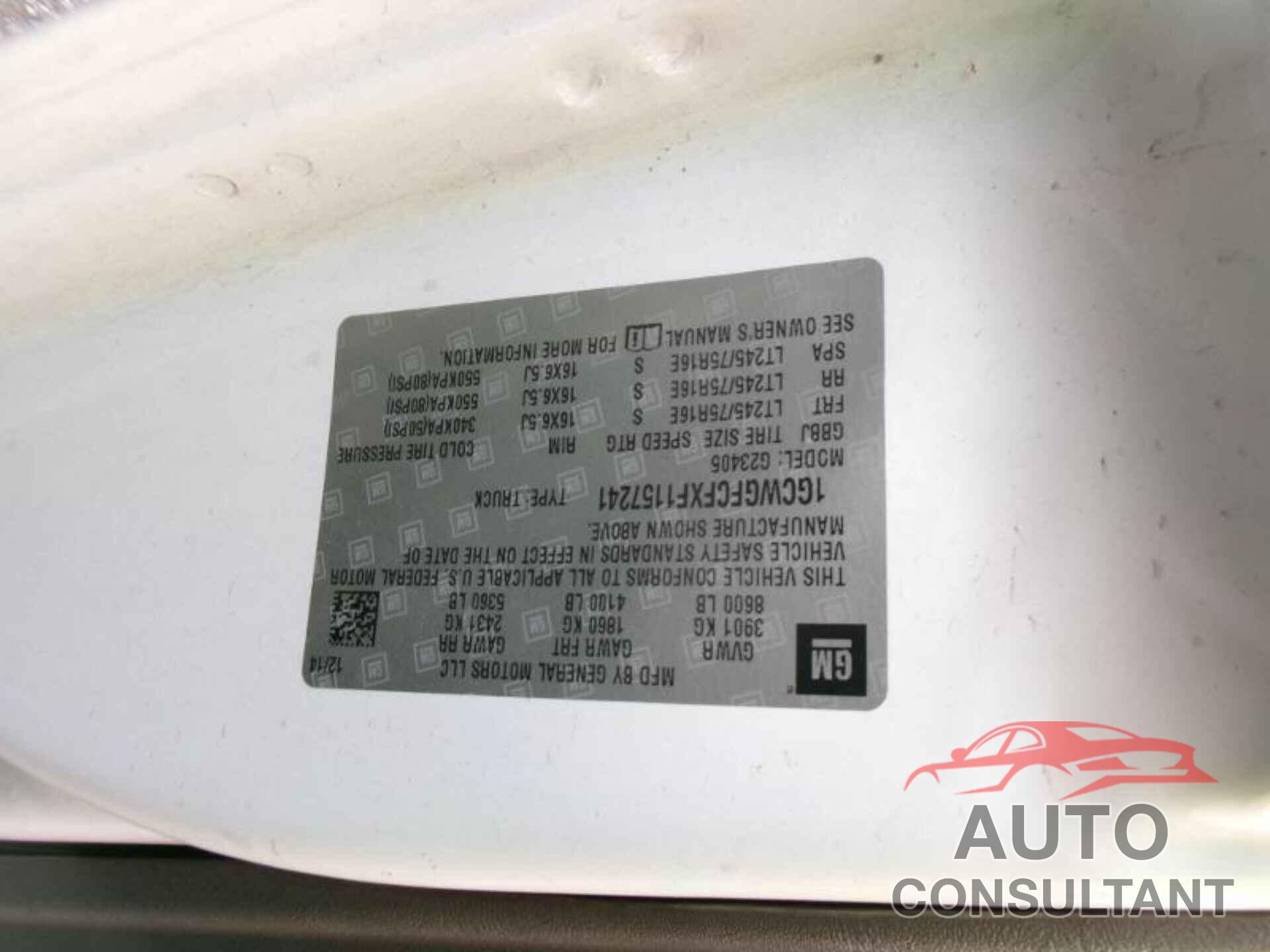 CHEVROLET EXPRESS G2500 2015 - 1GCWGFCFXF1157241
