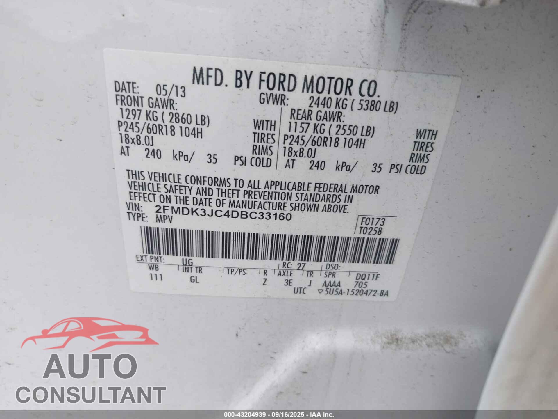 FORD EDGE 2013 - 2FMDK3JC4DBC33160