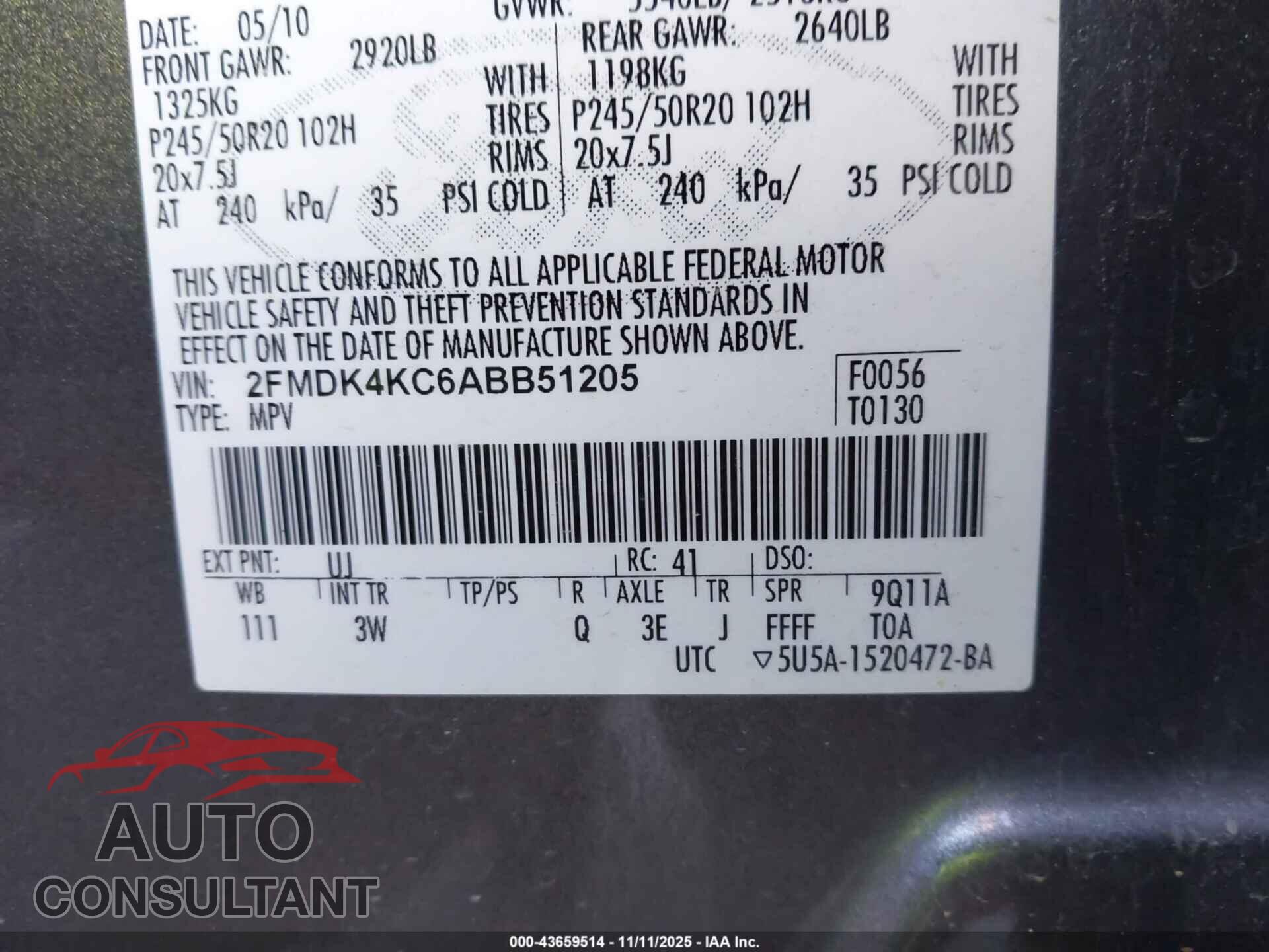 FORD EDGE 2010 - 2FMDK4KC6ABB51205