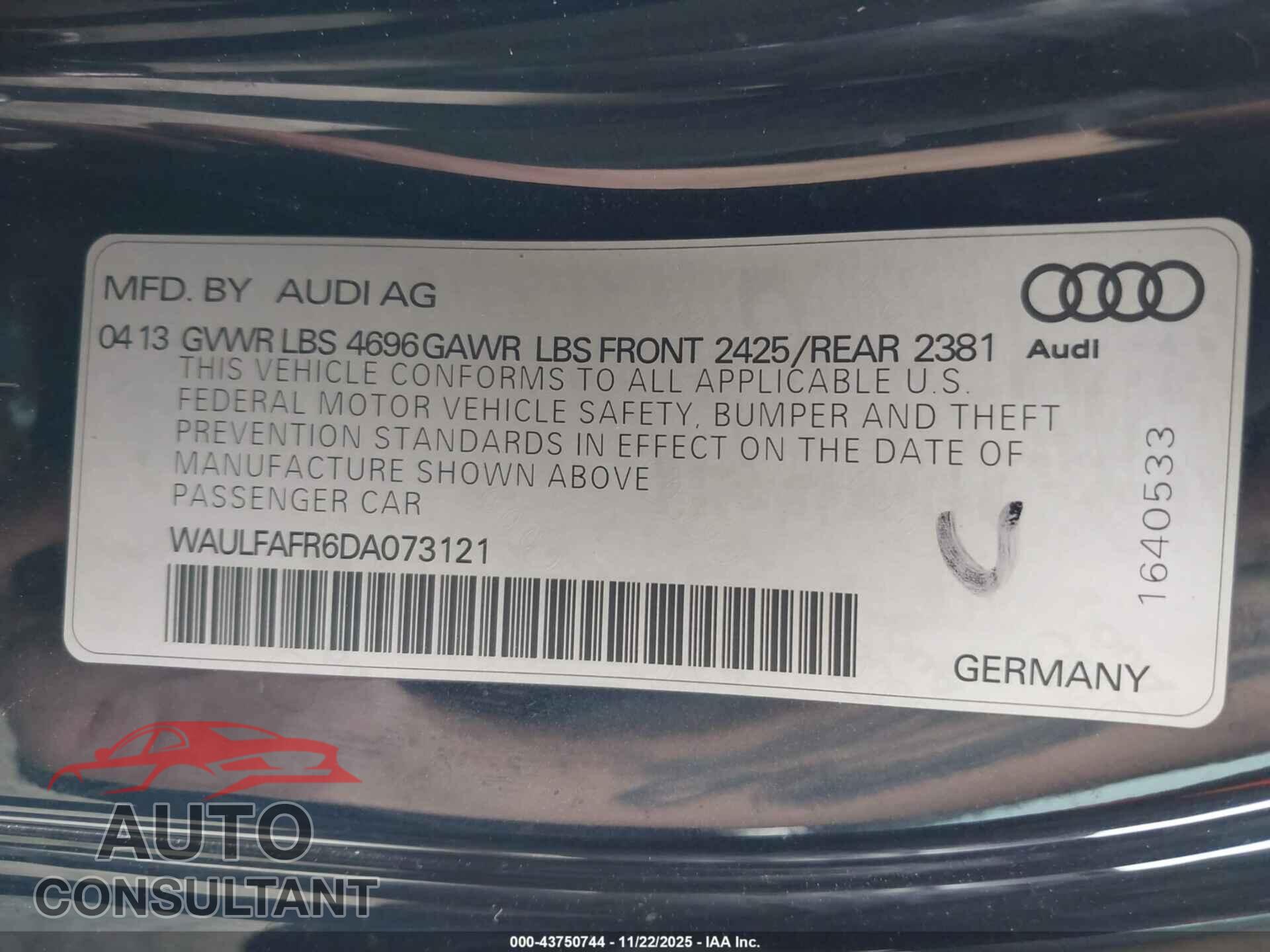 AUDI A5 2013 - WAULFAFR6DA073121