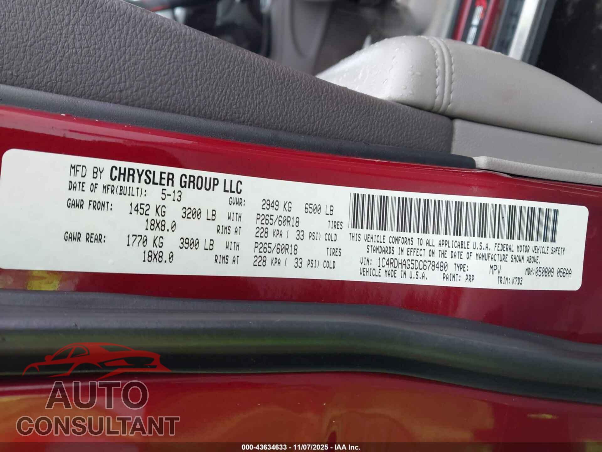 DODGE DURANGO 2013 - 1C4RDHAG5DC678480