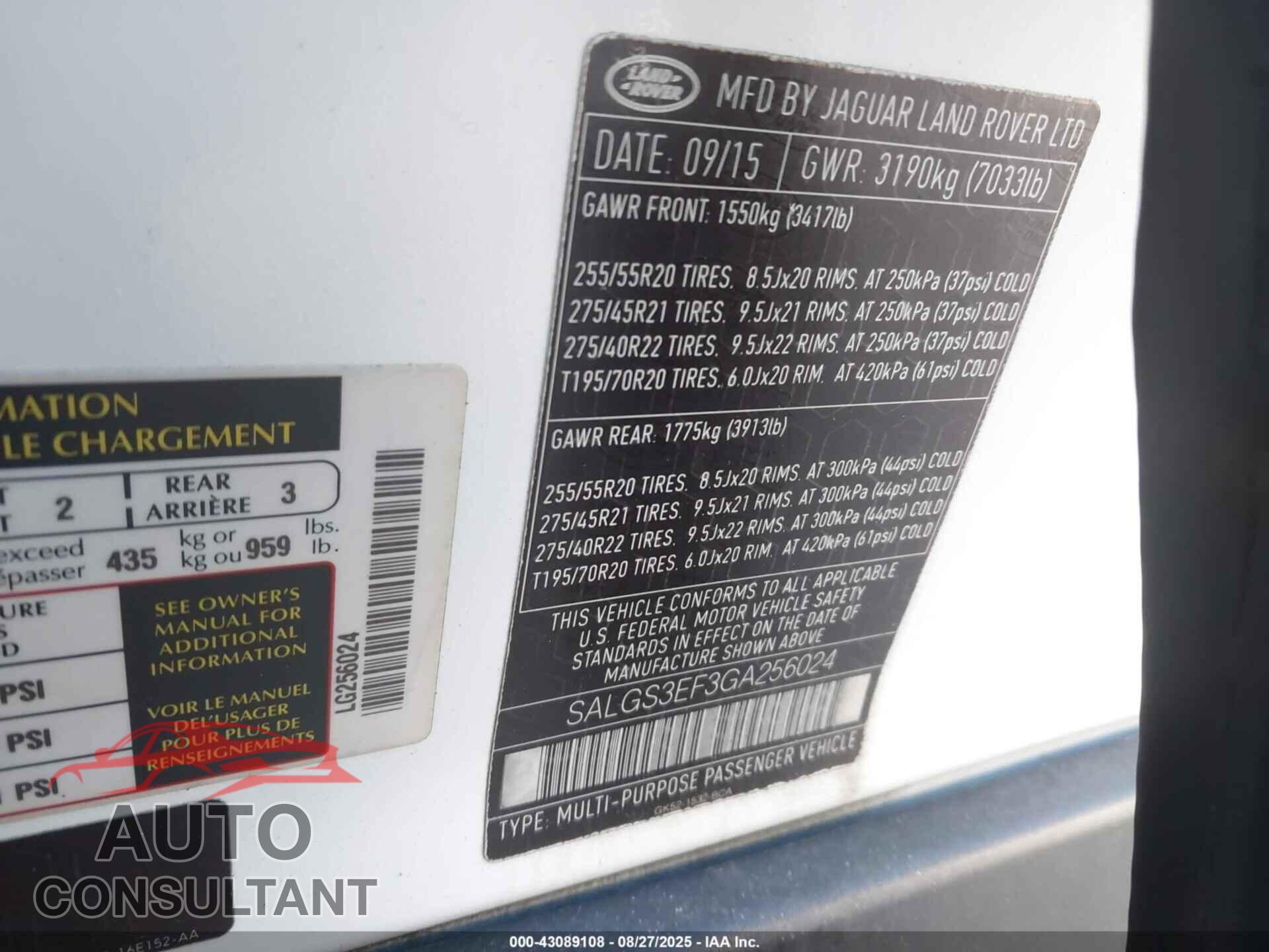 LAND ROVER RANGE ROVER 2016 - SALGS3EF3GA256024